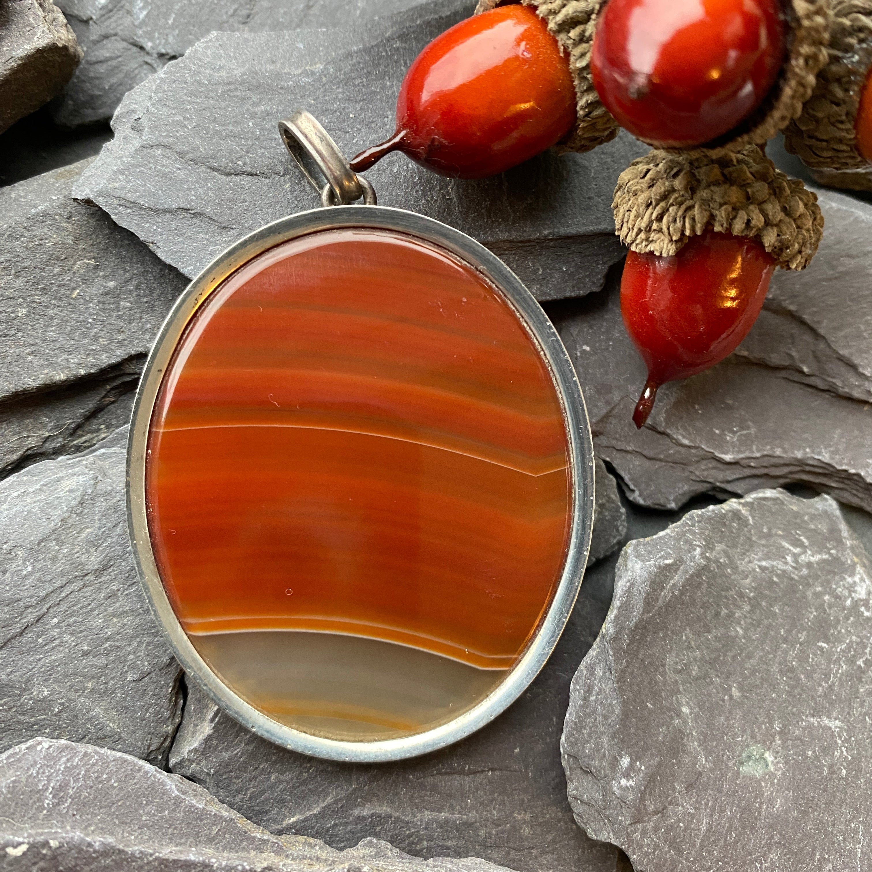 Antique Banded Agate Pendant Brooch.