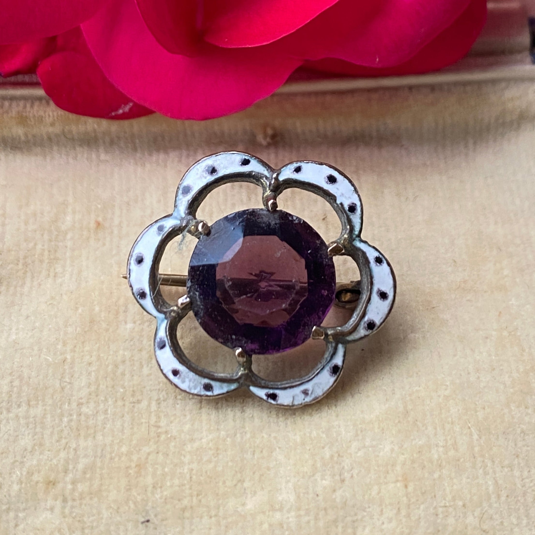 Antique Victorian Enamel & Paste Brooch.