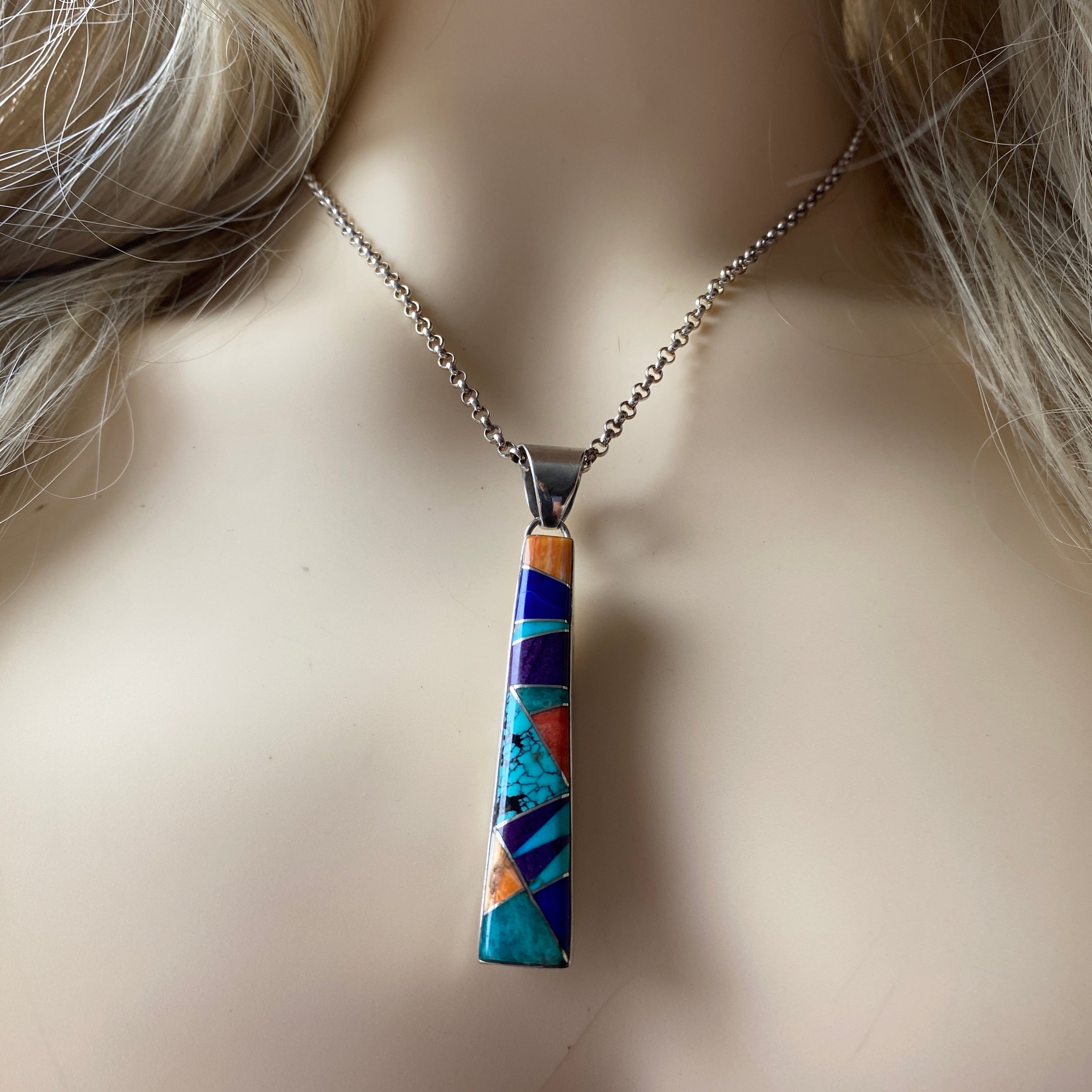 Vintage Zuni Silver & Multi Stone Necklace.