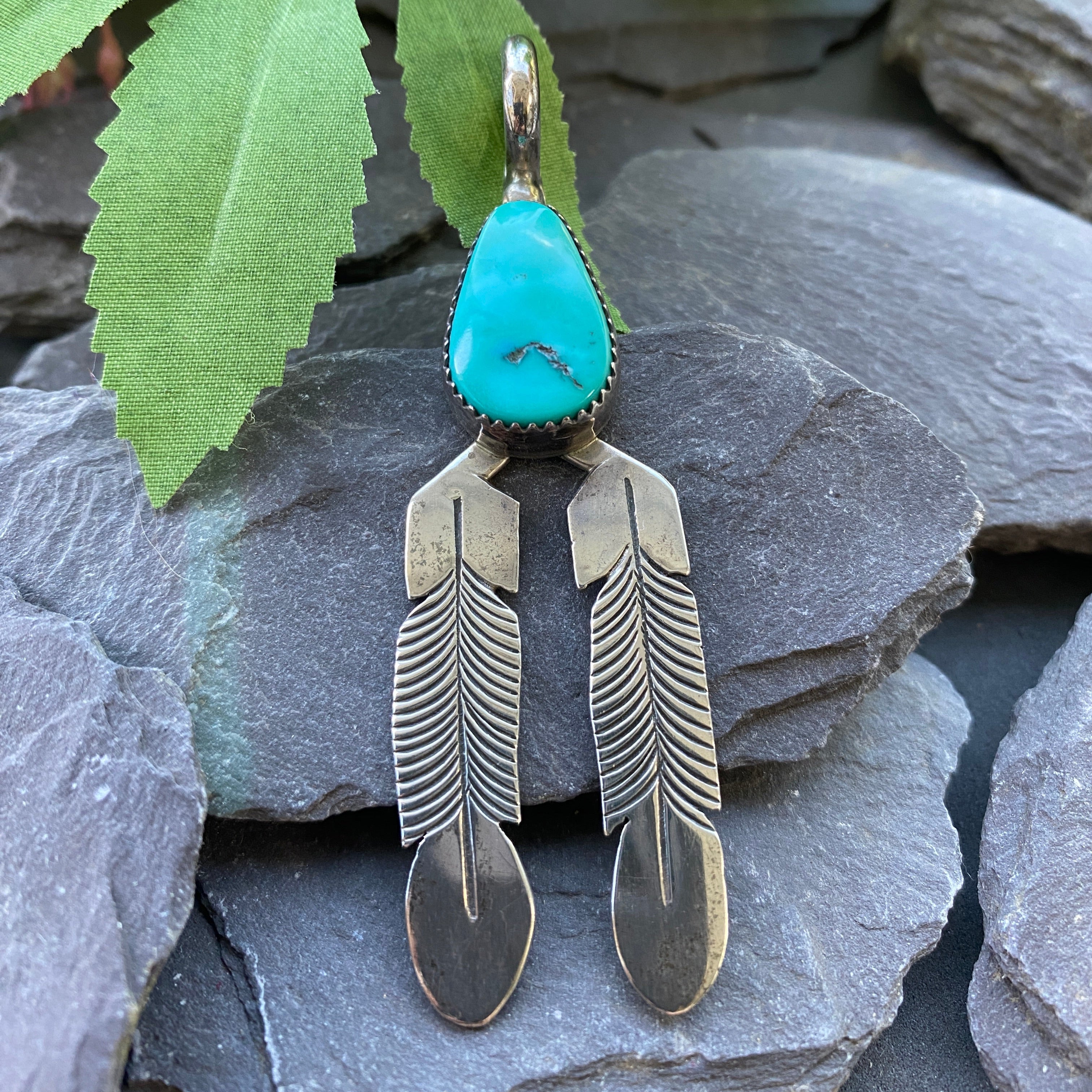 Vintage Navajo Silver Pendant Set With Turquoise.