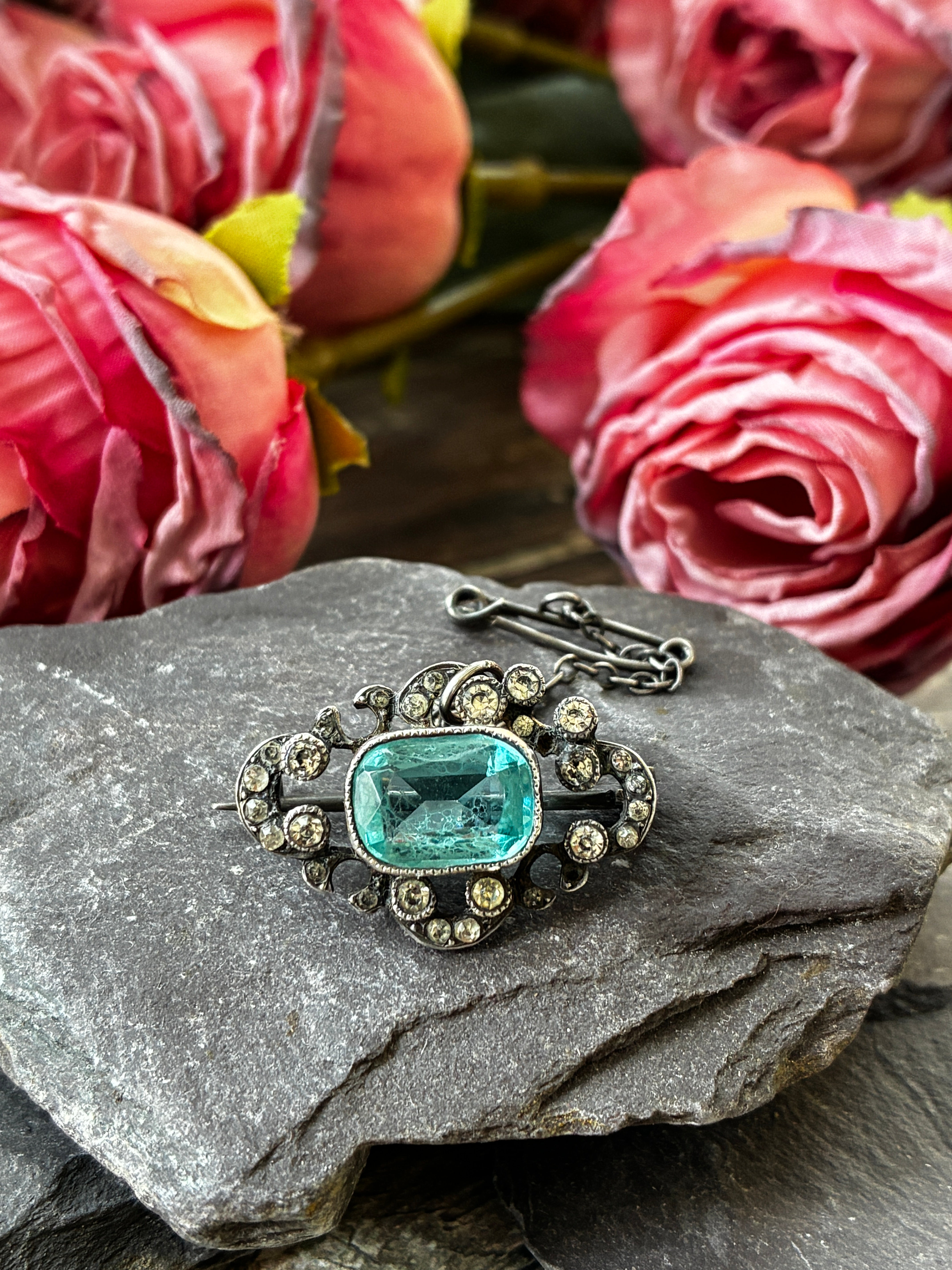 Antique Edwardian Silver & Paste Brooch.