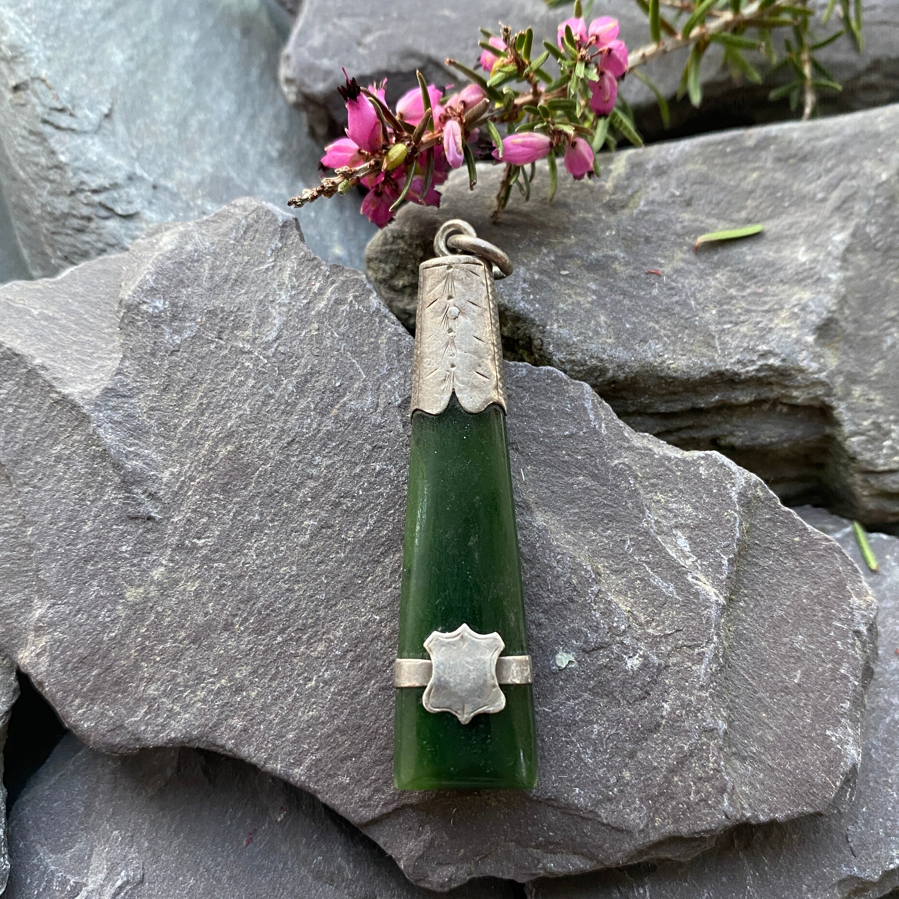 Antique Victorian Jade & Silver Pendant.