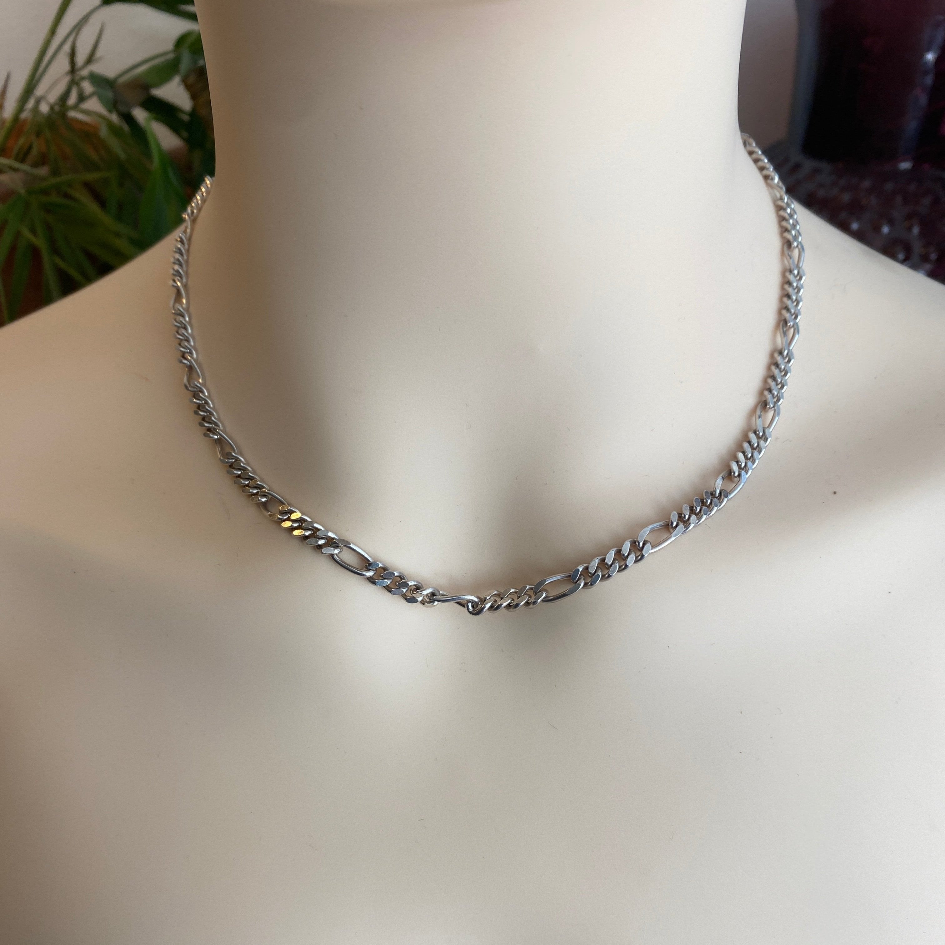 Sterling Silver Three in One Figaro Link 18" Necklace.