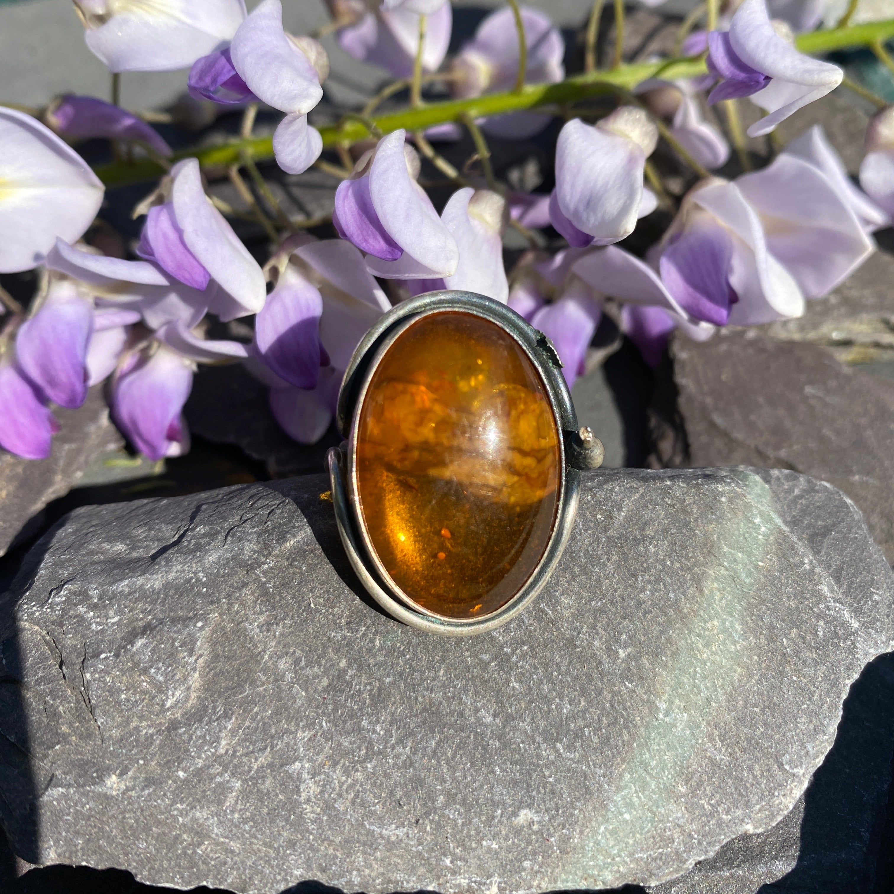 Vintage Baltic Amber Ring In Sterling Silver Size M 1/2 or 6 1/2 US.