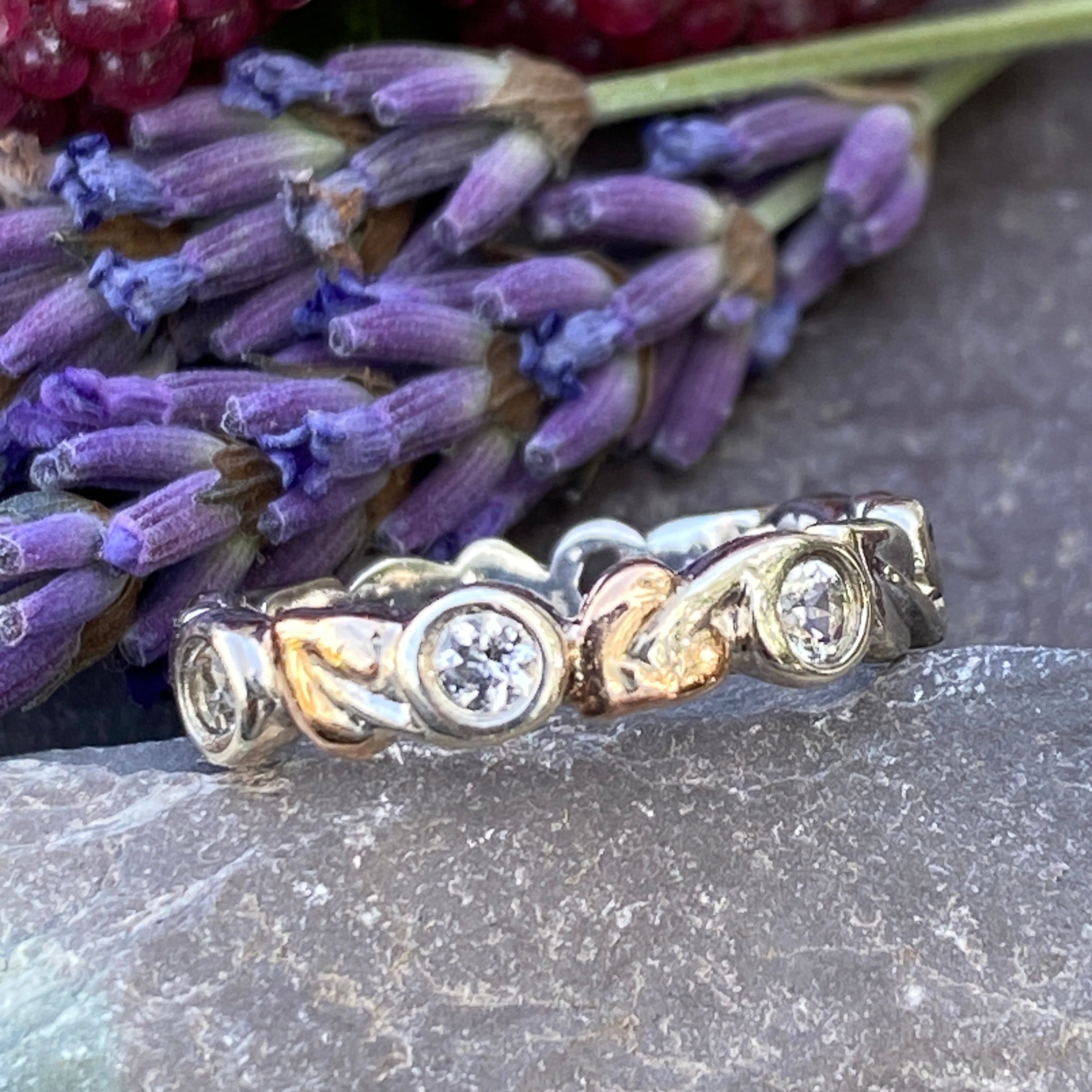 Clogau Silver & Gold Wedding Band Ring Set With Cubic Zirconia Size K 1/2 or 5 1/2 US.