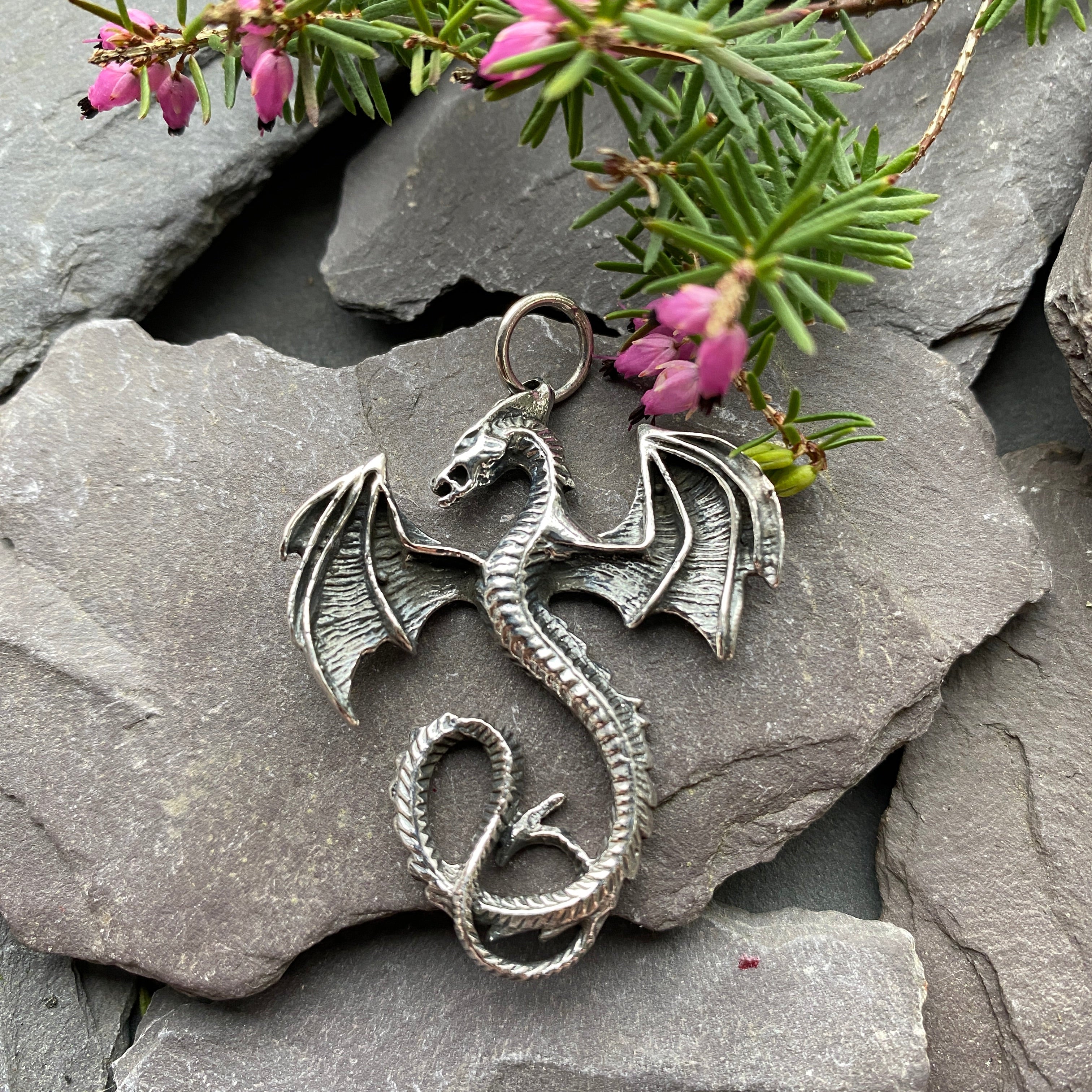 Silver Winged Dragon Pendant.