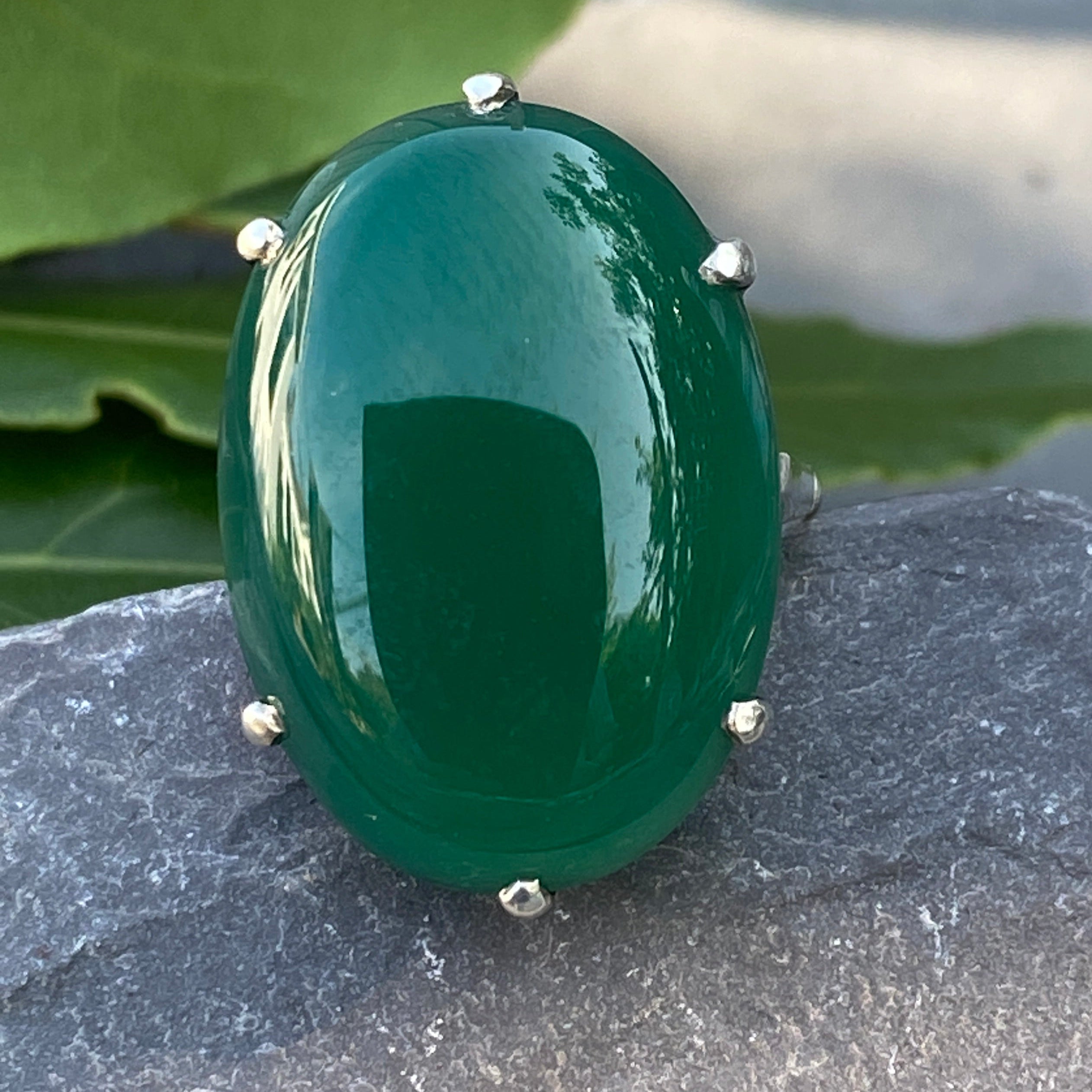 Vintage Chrysoprase Statement Ring Size L 1/2 or 6 US.