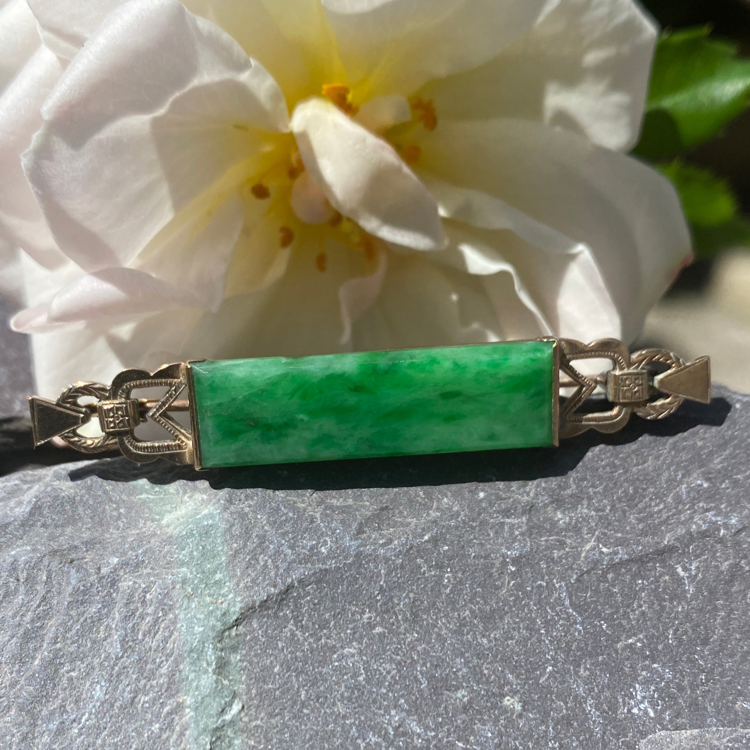 Art Deco Gold Jadeite Brooch.