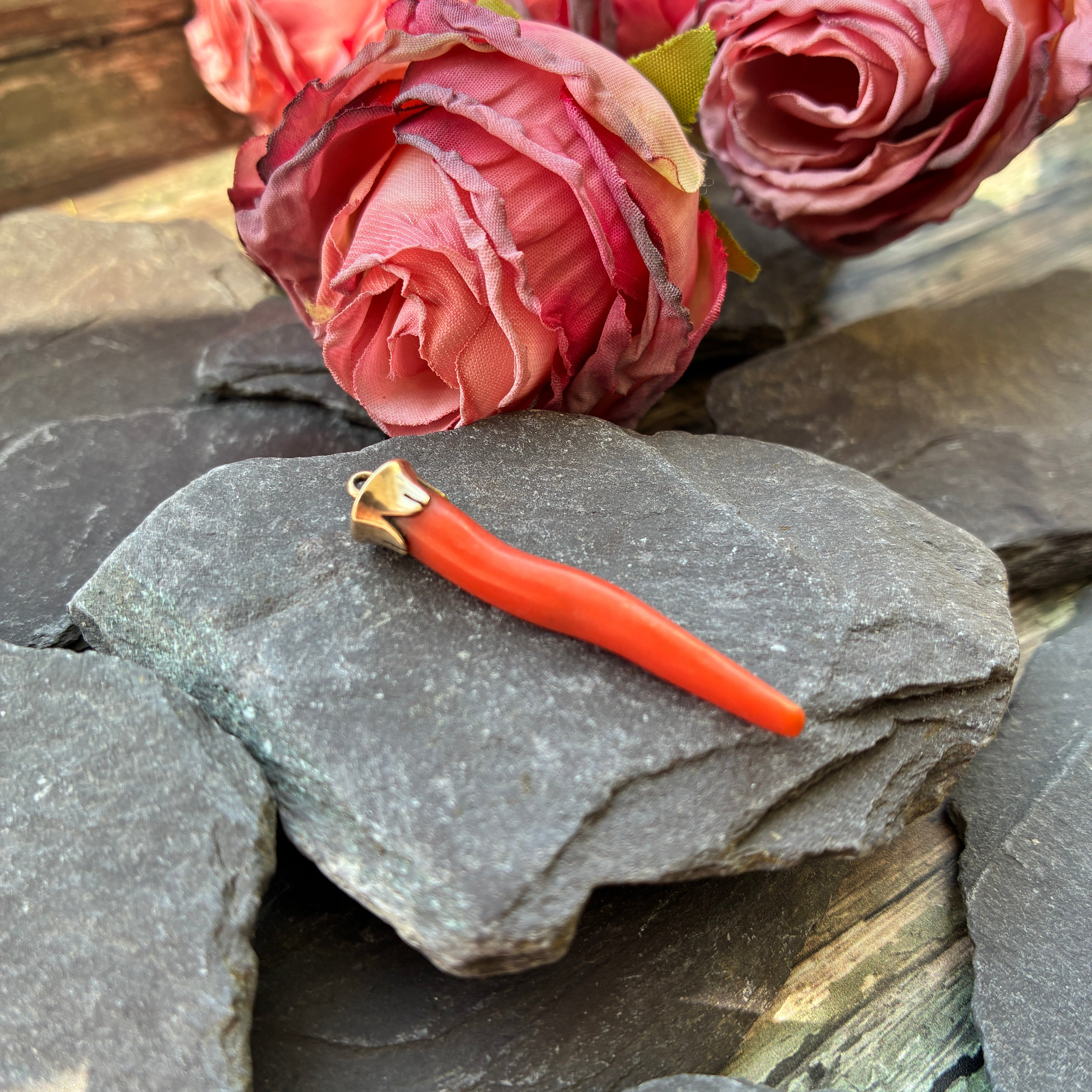 Antique 9ct gold Coral pendant.