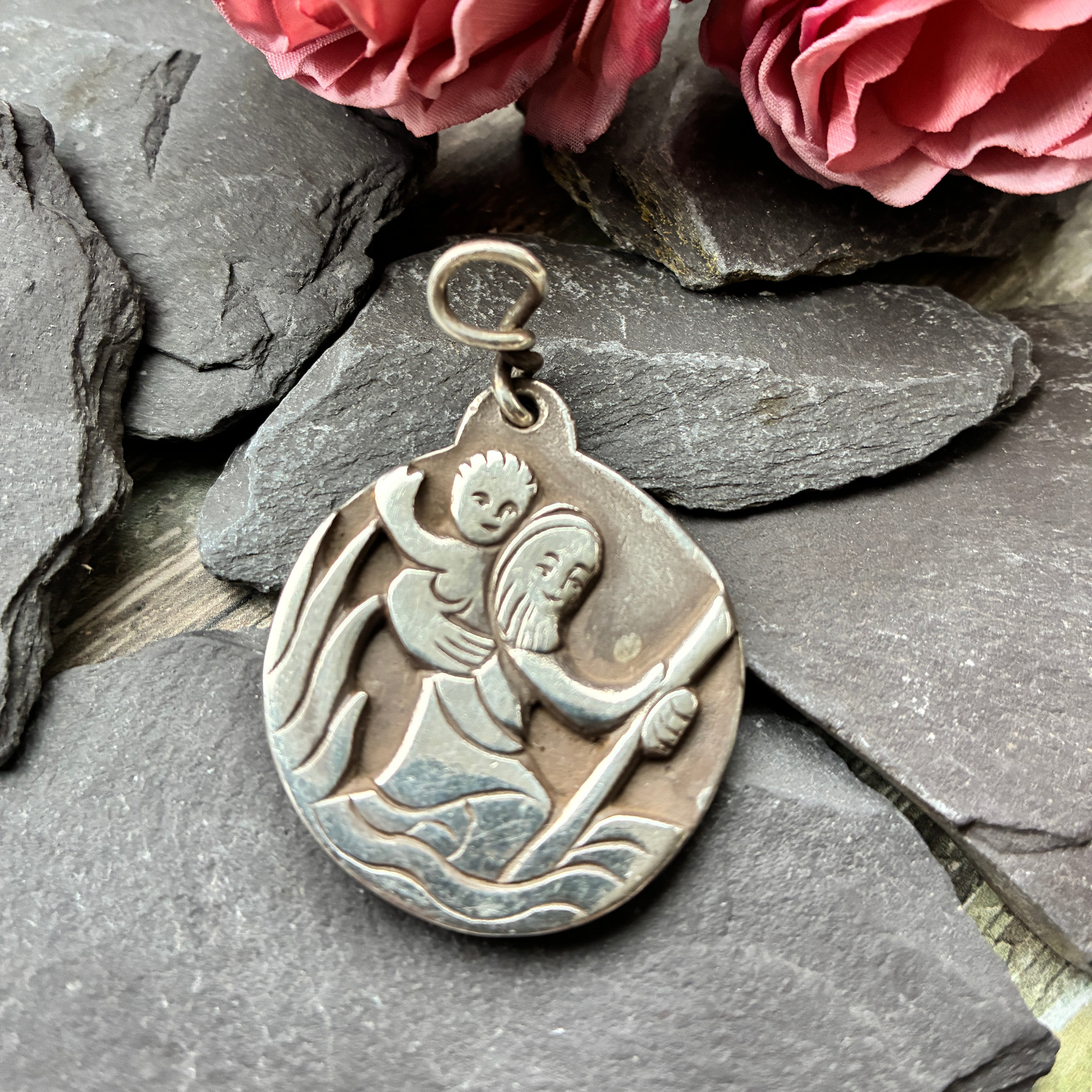 Handmade sterling silver St Christopher Pendant by Pruden & Smith.