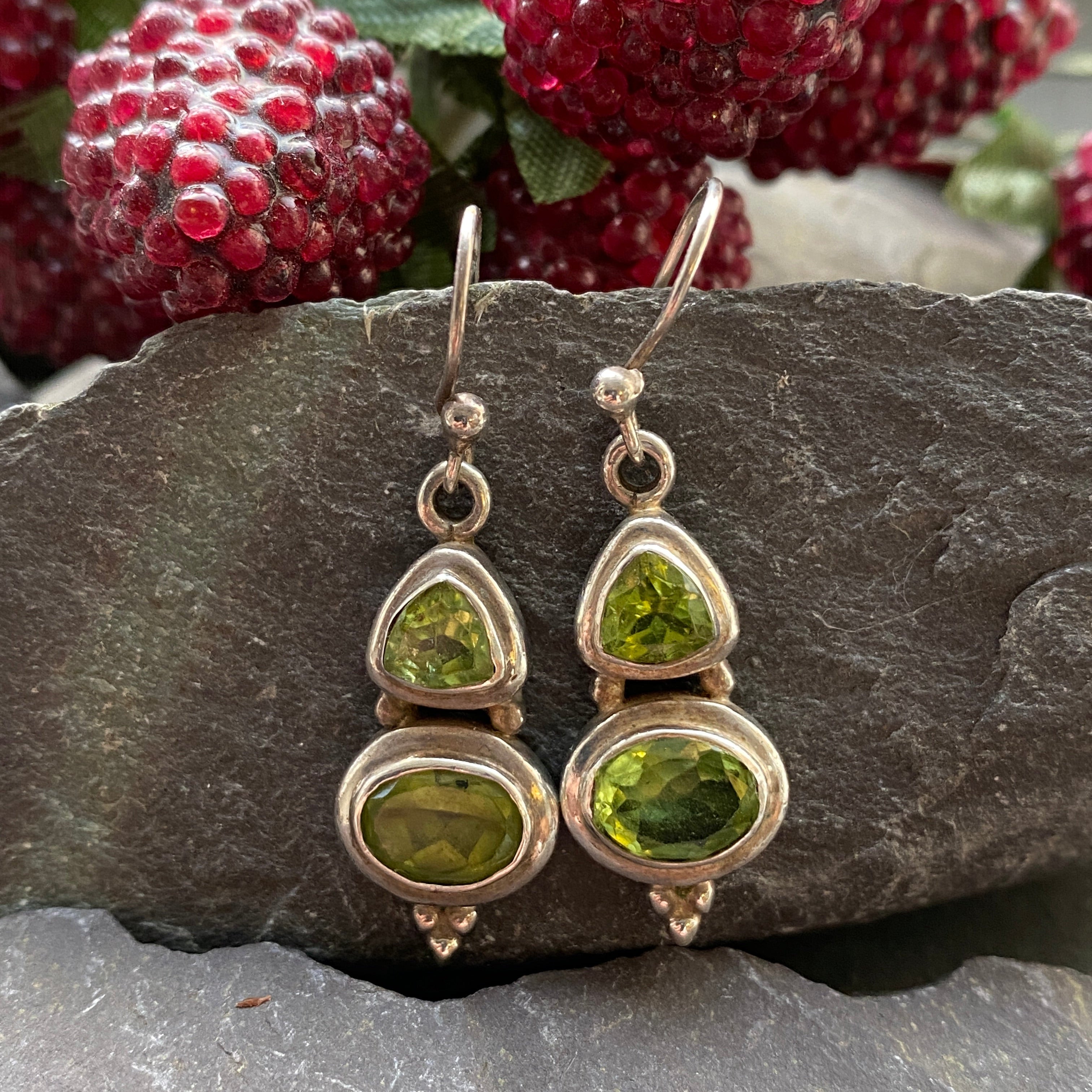 Silver & Peridot Drop Earrings.