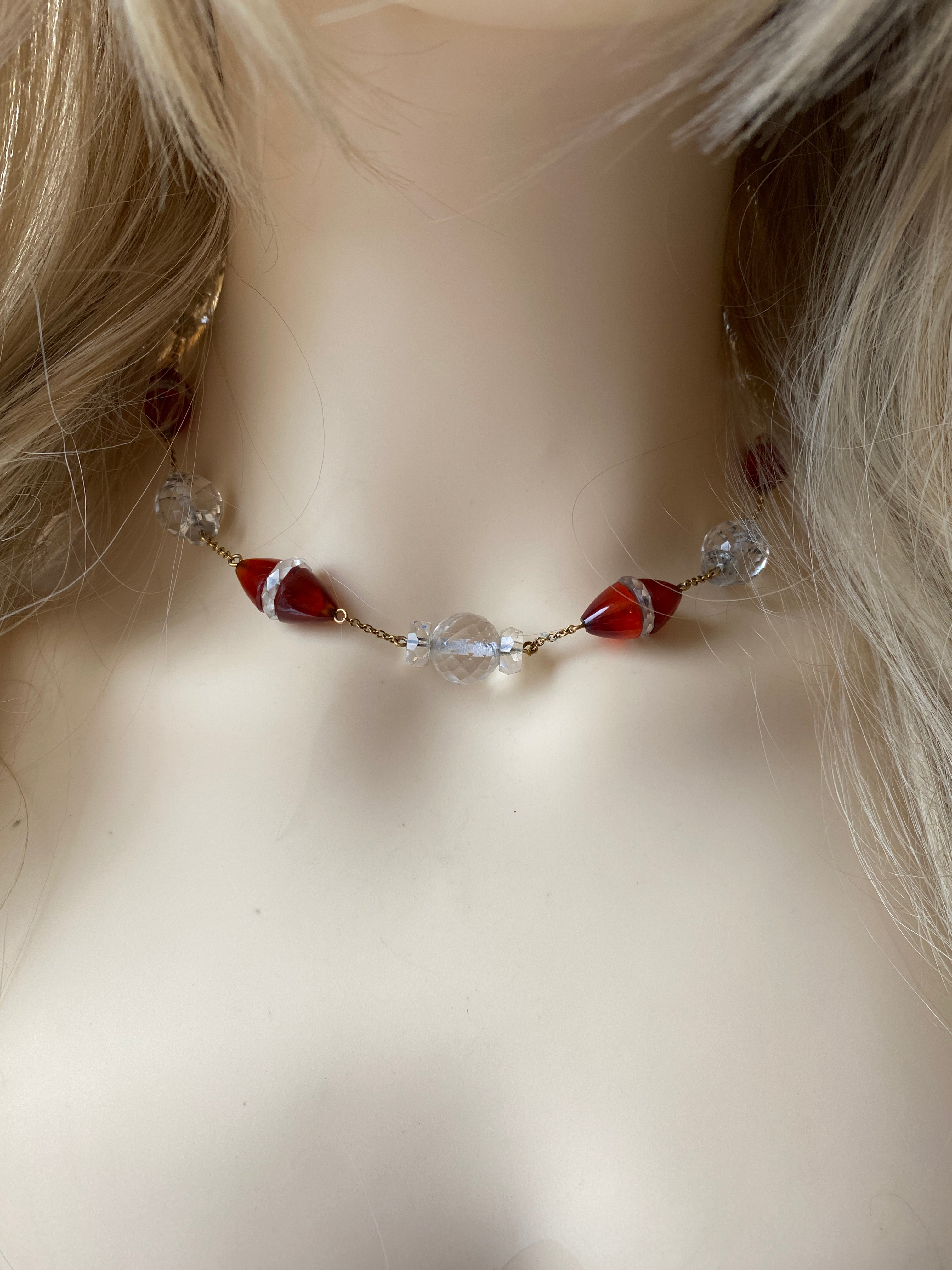 Early 20th C Carnelian & Rock Crystal Necklace.