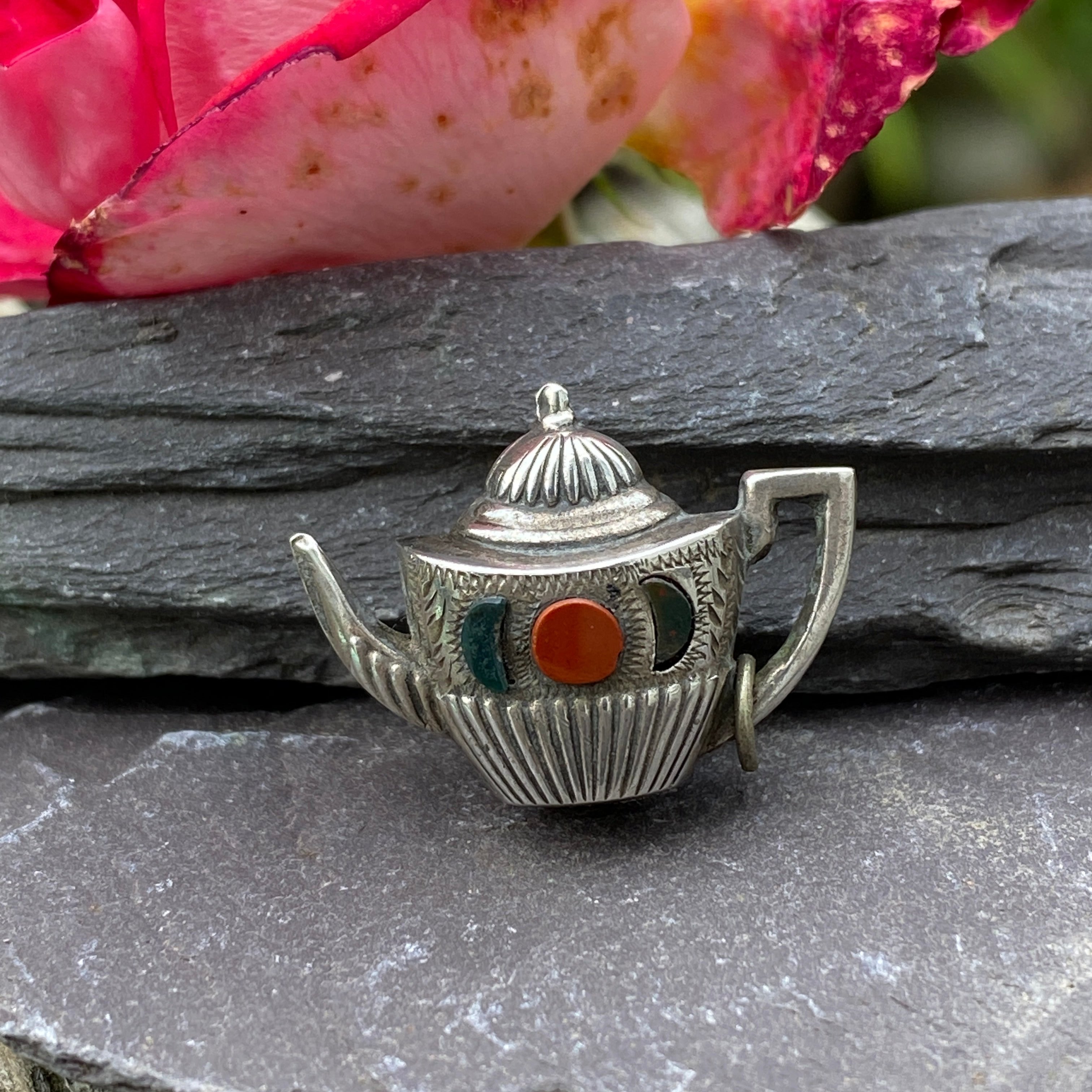 Early 20th Century Silver & Agate Kettle Charm.