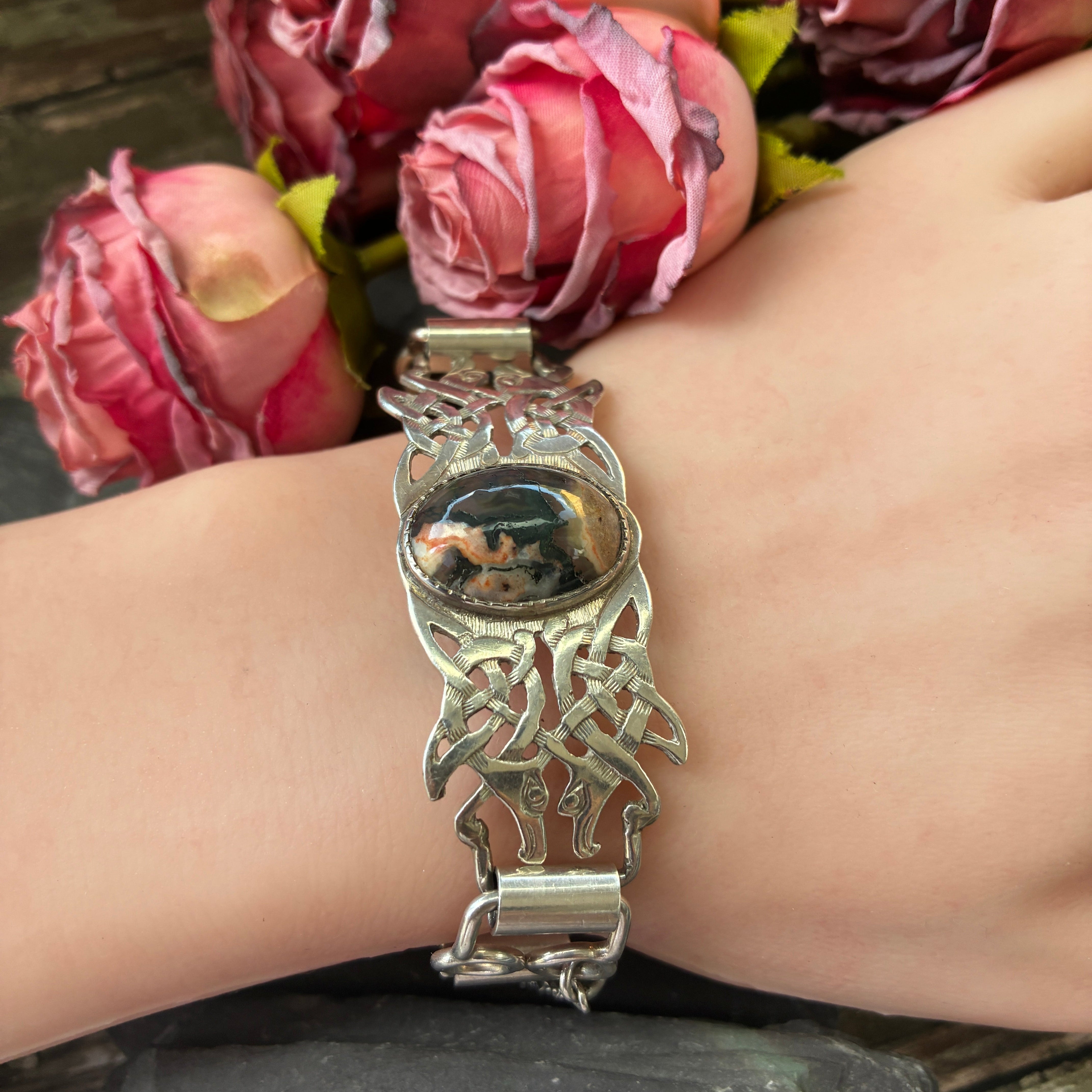 Vintage Iona Silver & Moss Aate bracelet by Iain MacCormick Iona Silver.