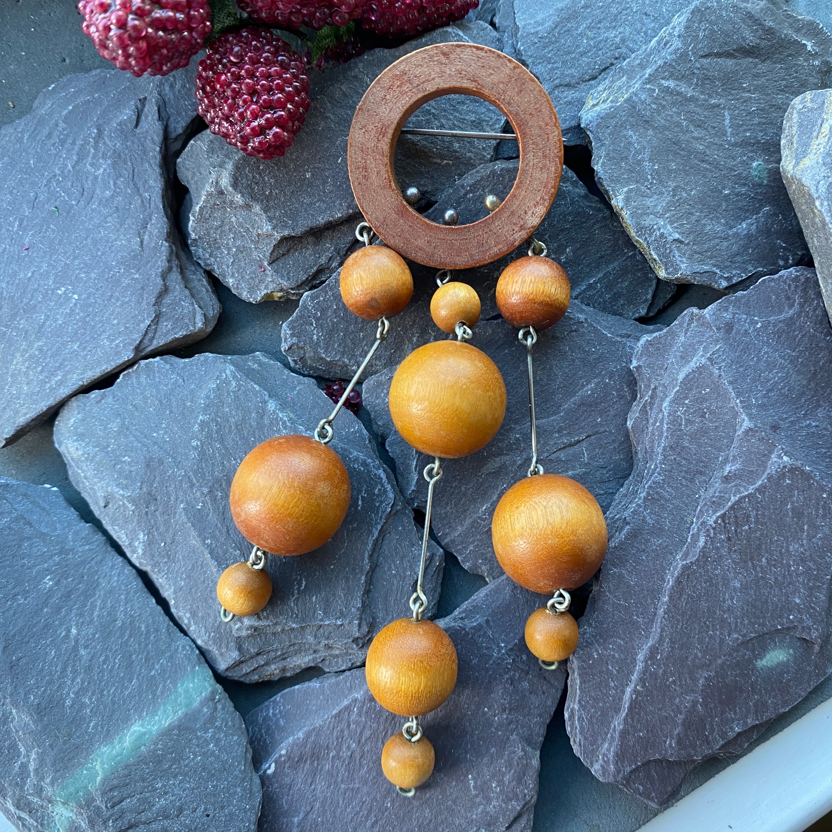 Vintage Aarikka Modernist Wood & Metal Brooch