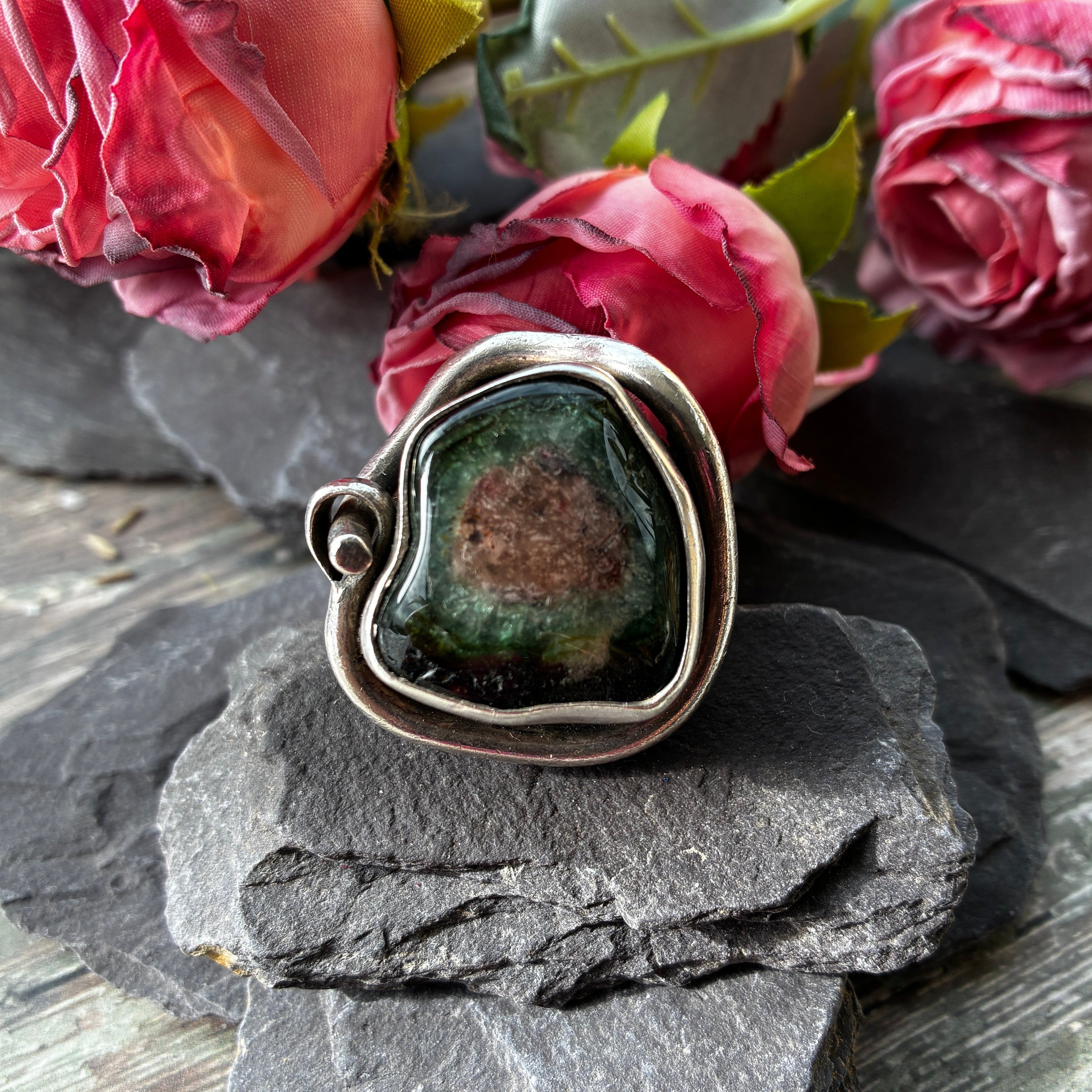 handmade designer ring in sterling silver set with watermelon tourmaline- Andrzej Pacak