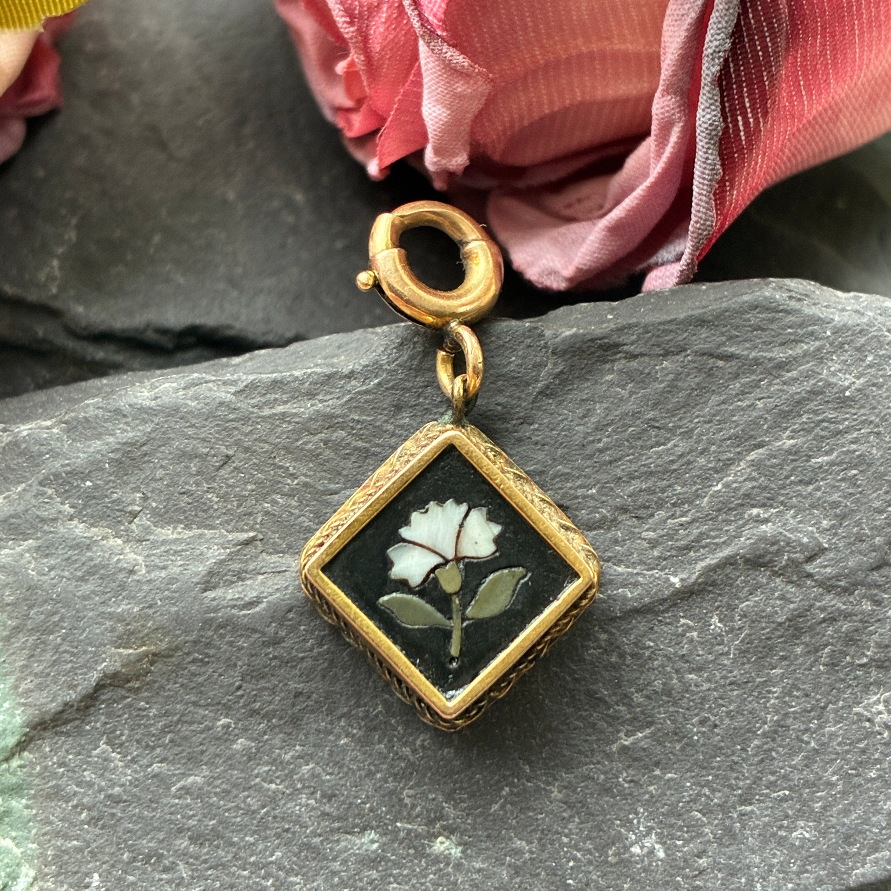 Victorian 18ct gold Pietra Dura Pendant.
