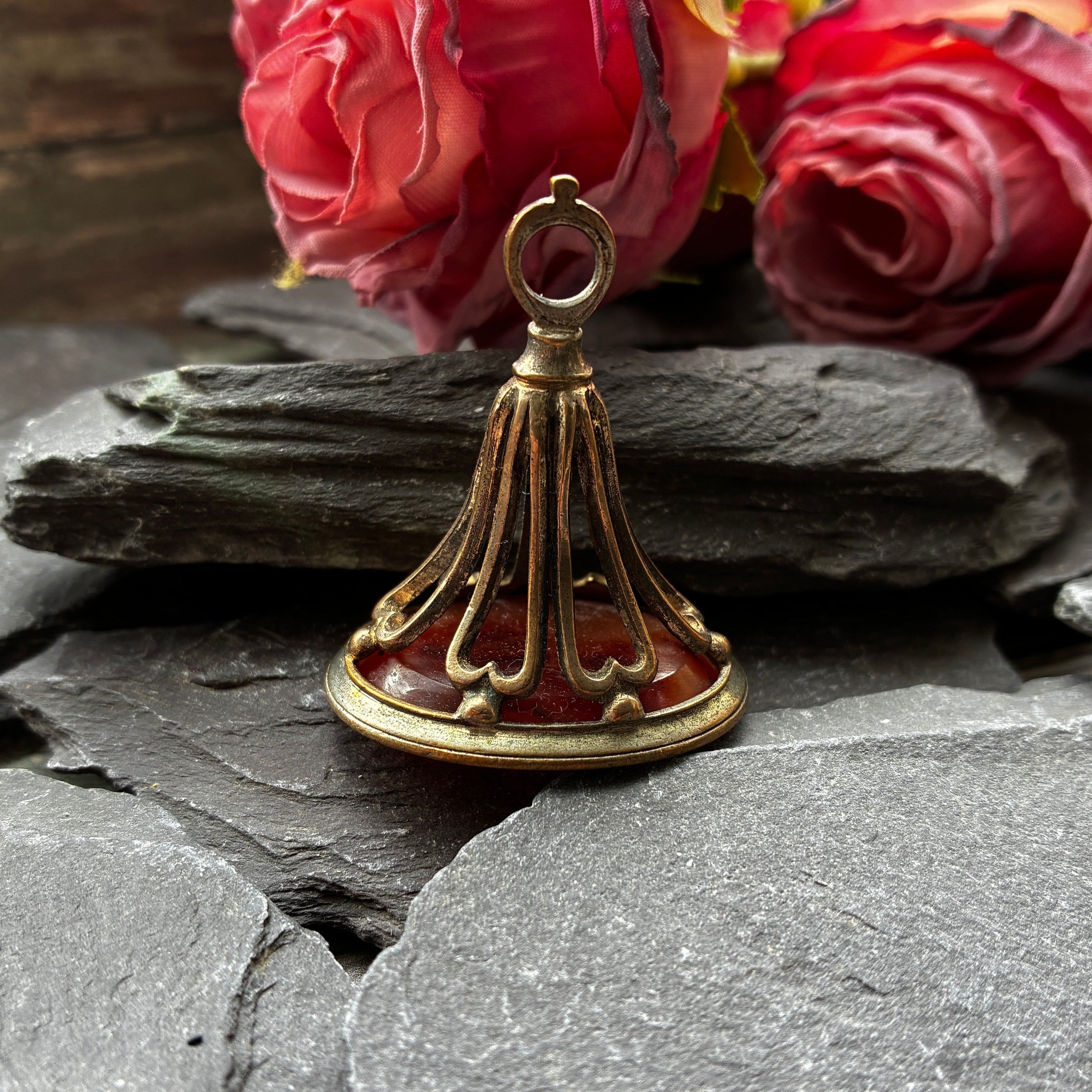 Antique Georgian Pinchbeck Carnelian Seal Fob- Nautical Seascape Intaglio.