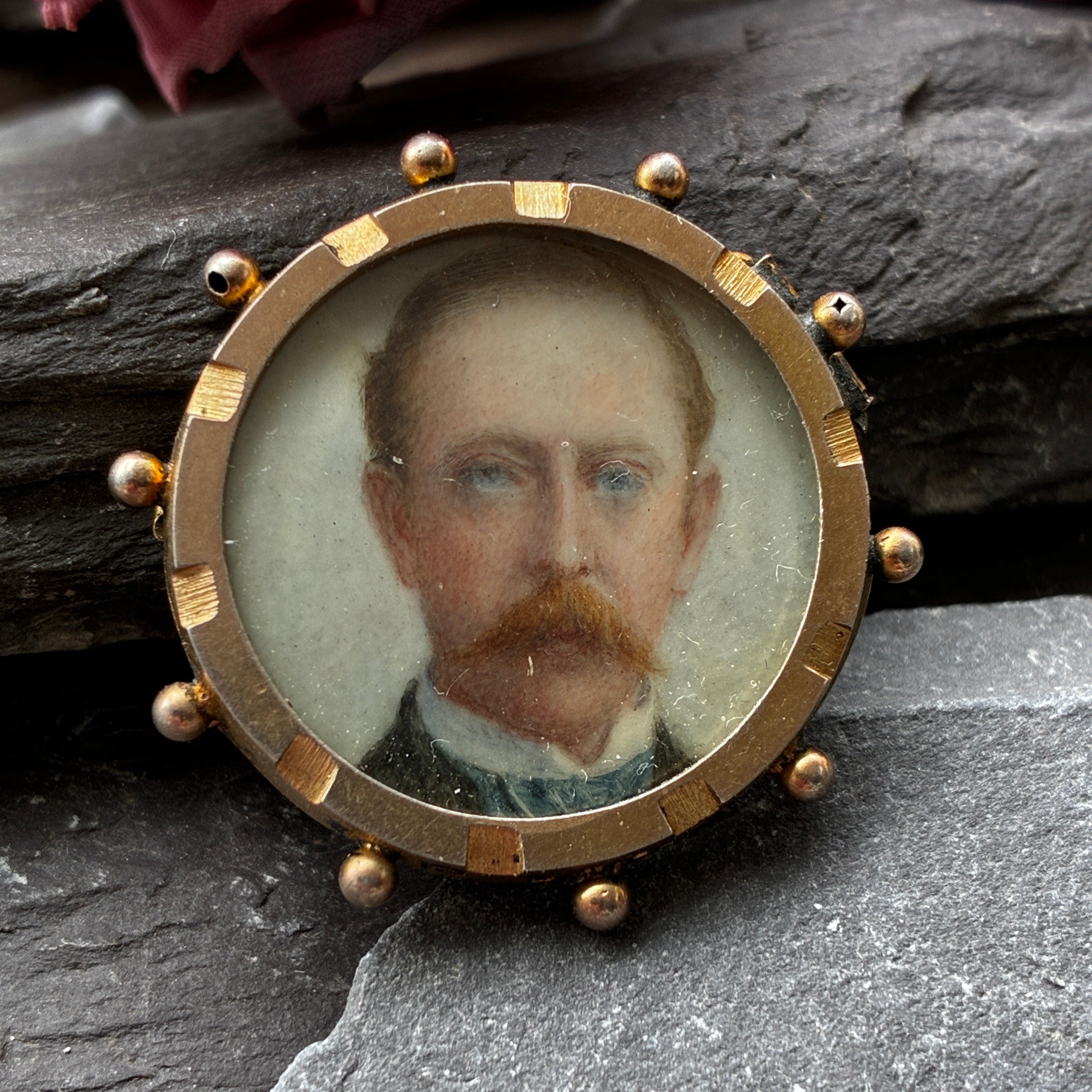 Antique Small portrait in a silver gilt frame brooch.