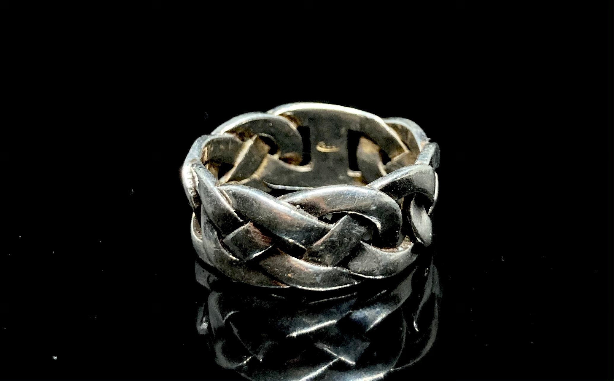 Vintage Plaited Sterling Silver Ring Size T or 9 3/4 US.