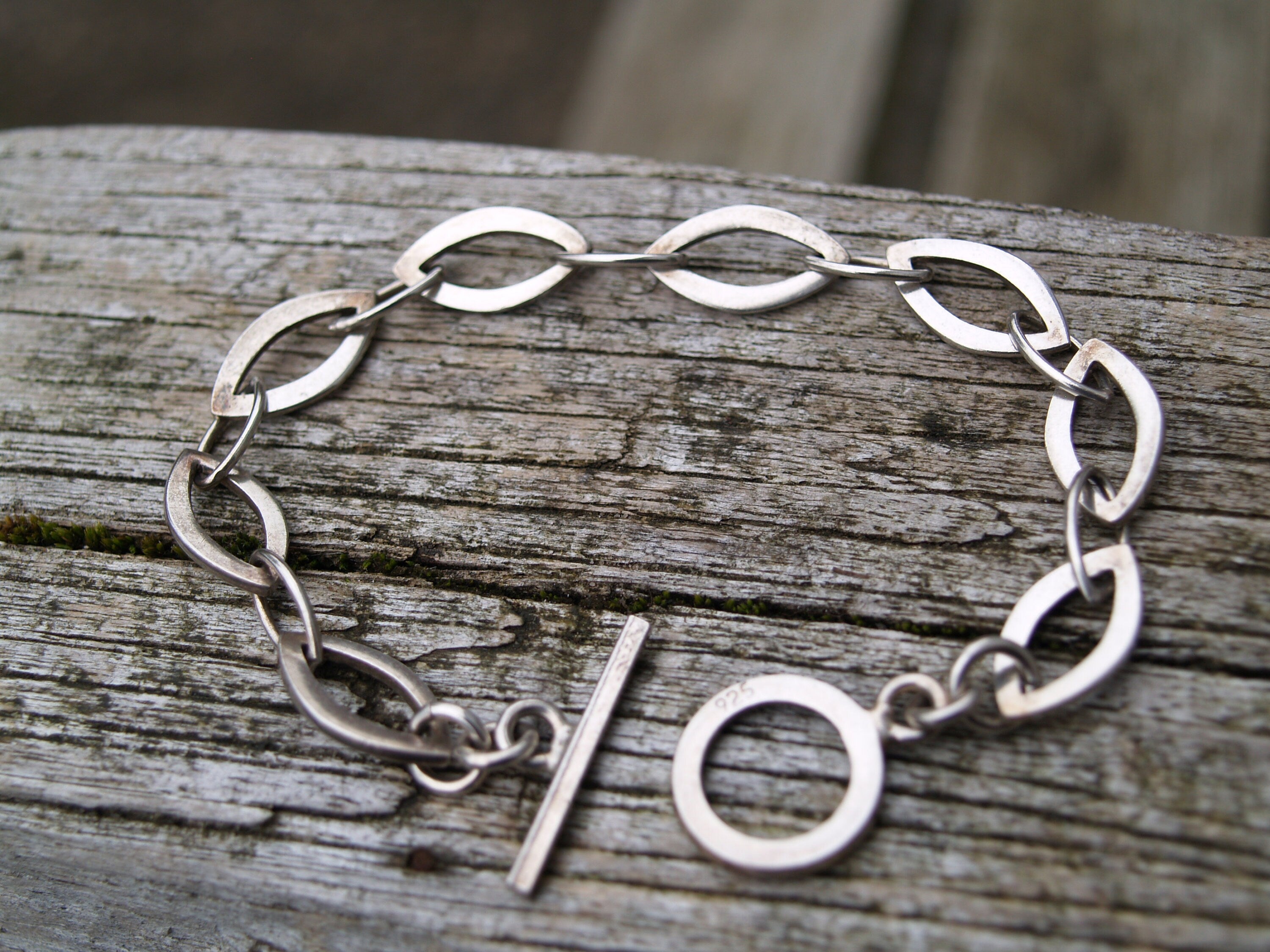 Vintage Silver Fancy link Bracelet With T Bar fastening.