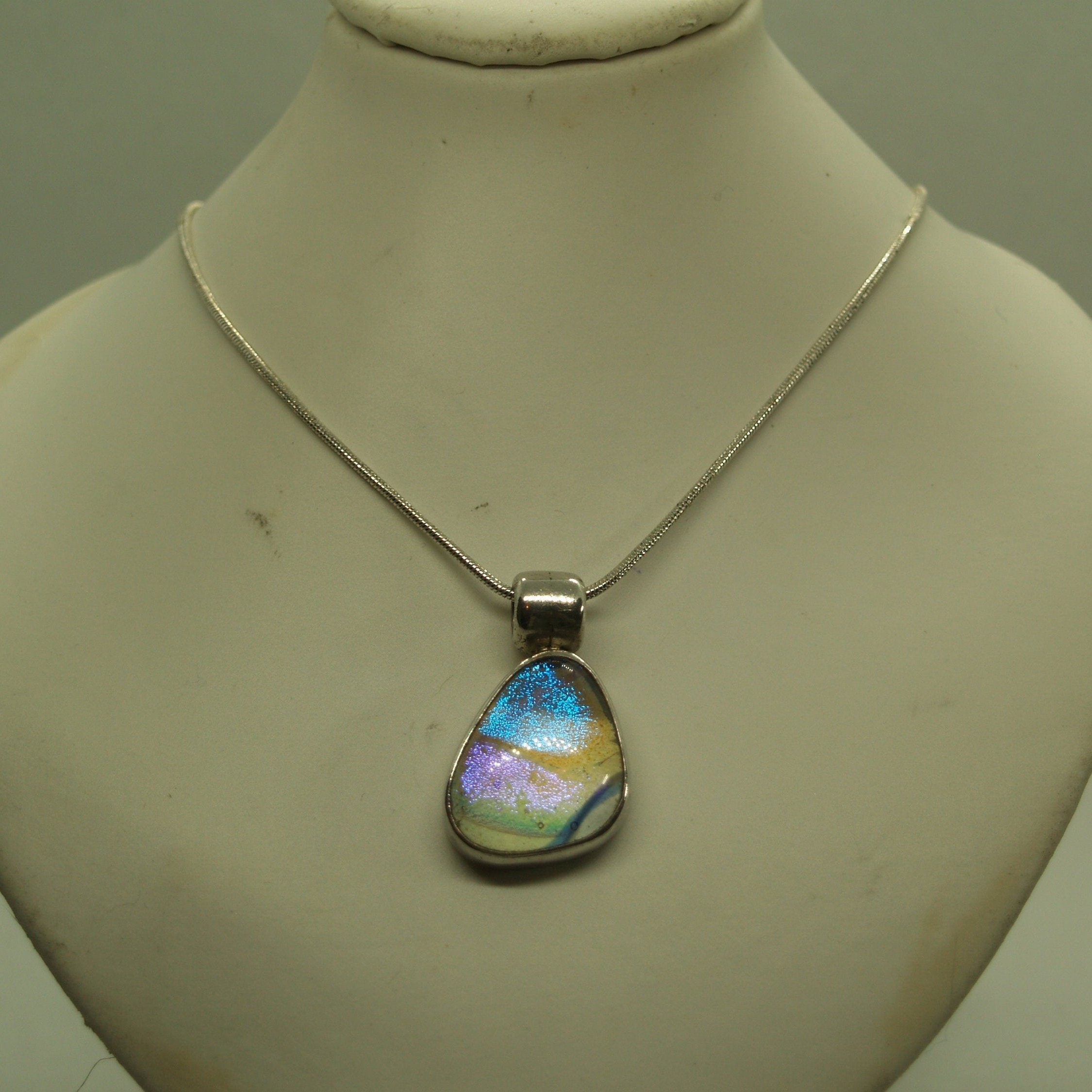 Sterling Silver Dichroic Glass Pendant & Snake Chain.