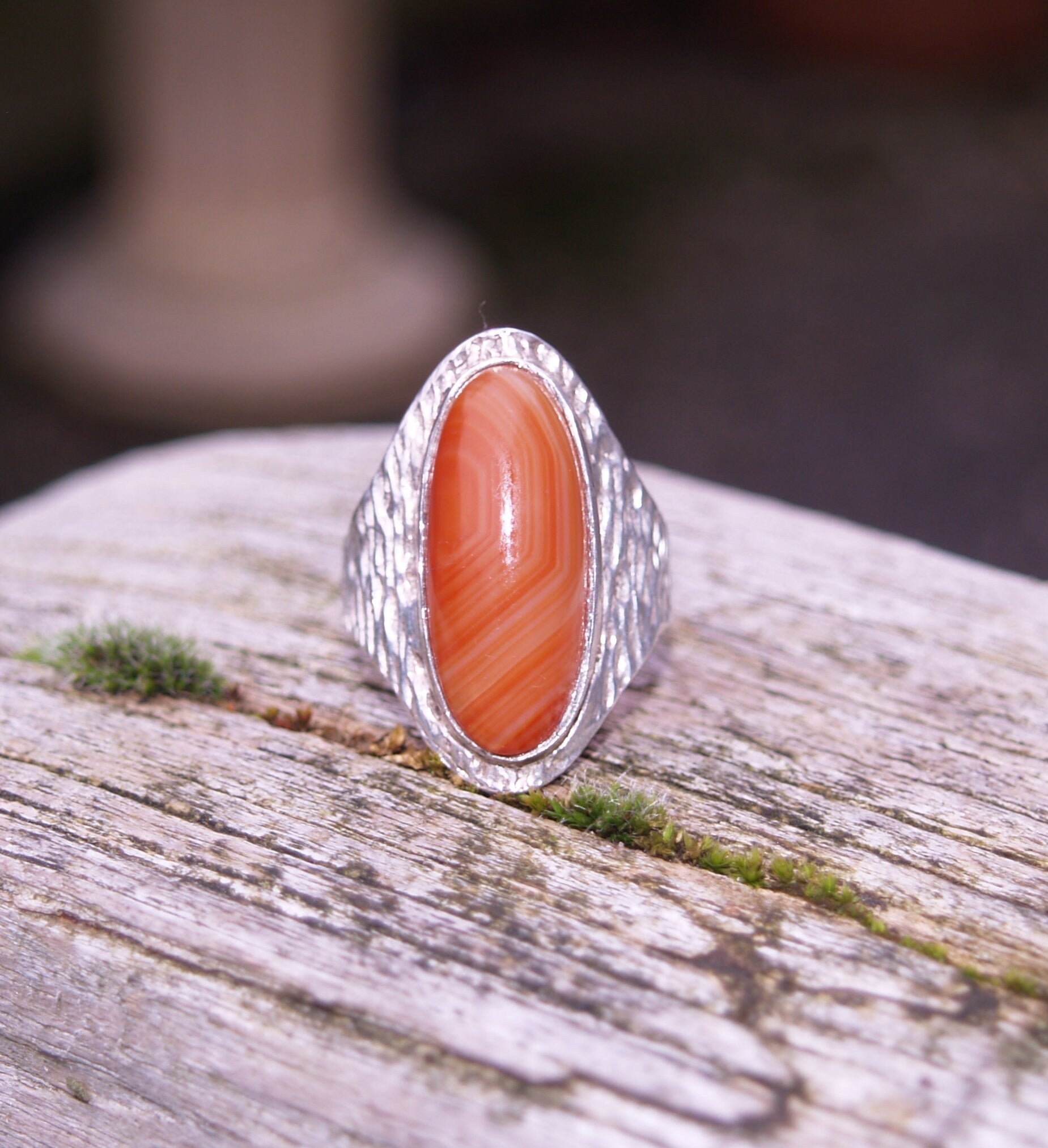 Vintage Sterling Silver & Banded Agate Ring Size N 1/2 or 7 USA.