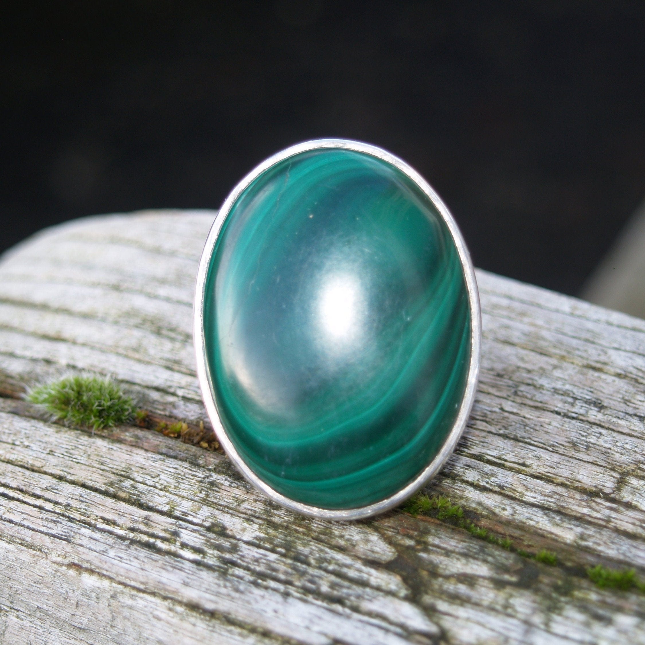 Huge Sterling Silver Malachite Ring.