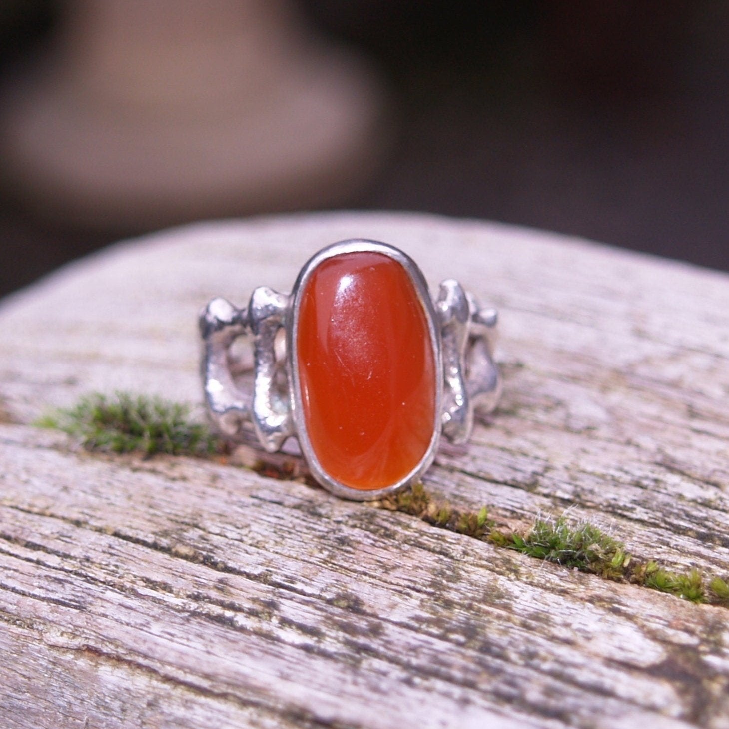 Vintage Sterling Silver & Carnelian Ring Size N or 6 3/4 US.