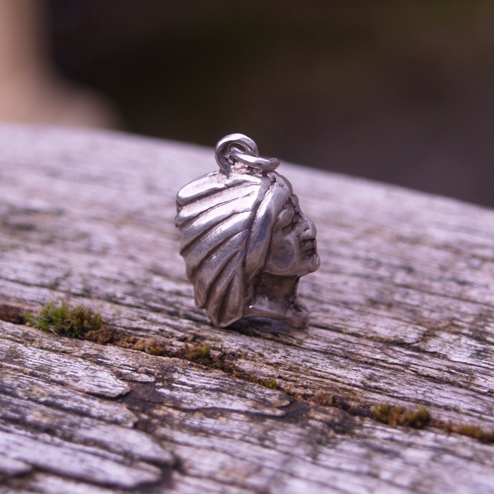 Vintage Solid Sterling Silver Native American Brave Head Charm.