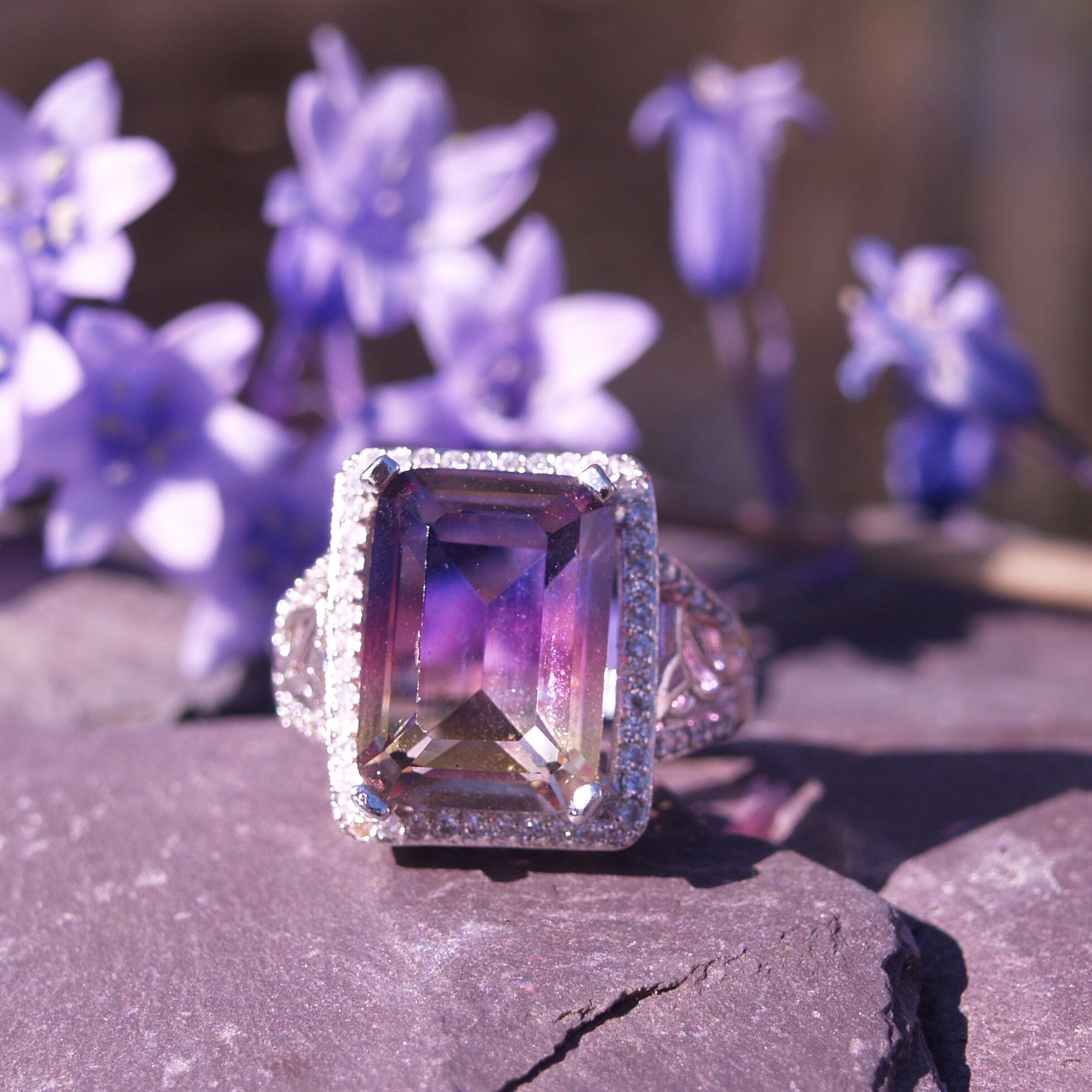 Sterling Silver 'Ametrine' Cubic Zirconia Ring Size M or 6 1/4 US.