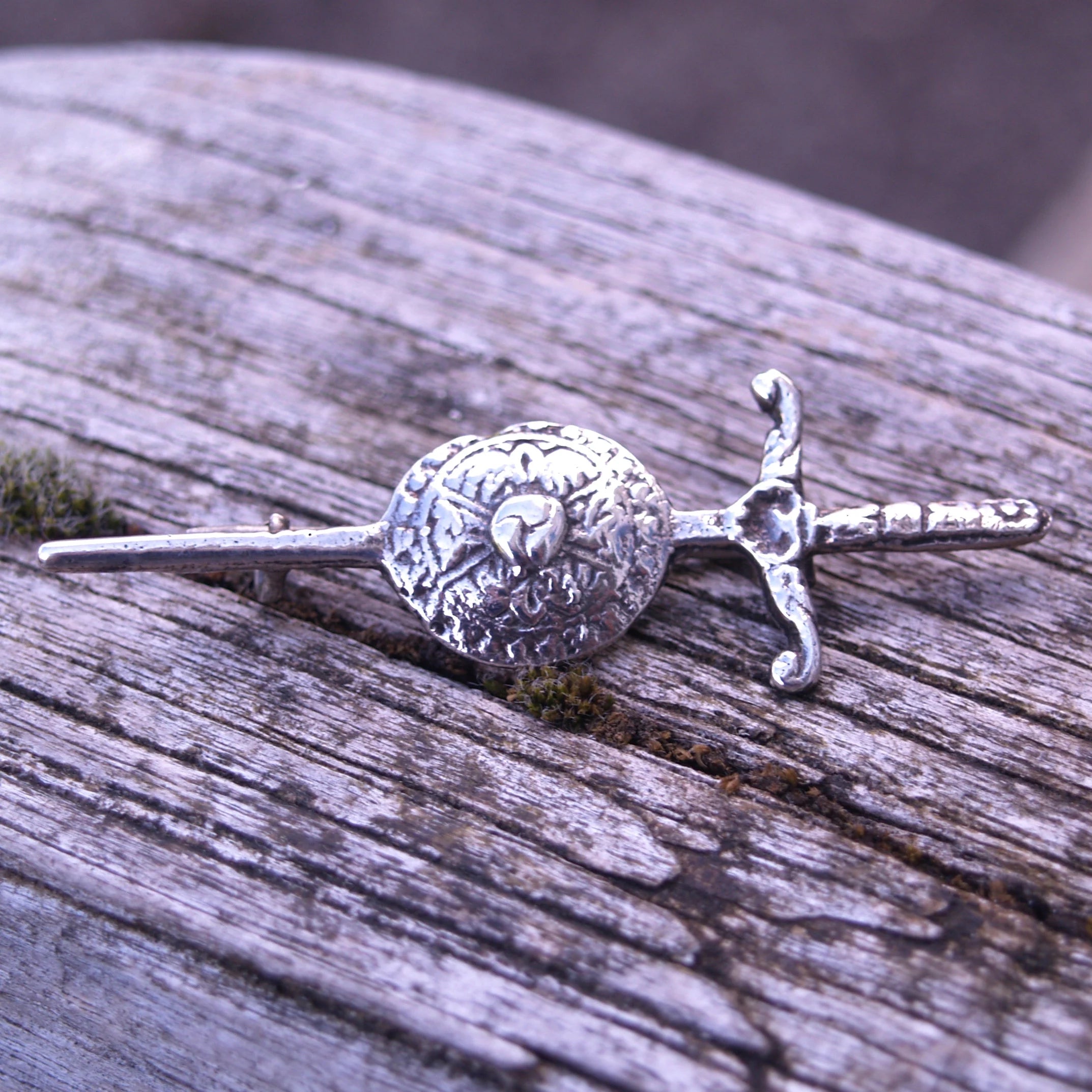 Vintage Sterling Silver Celtic Sword and Shield Brooch. Joseph