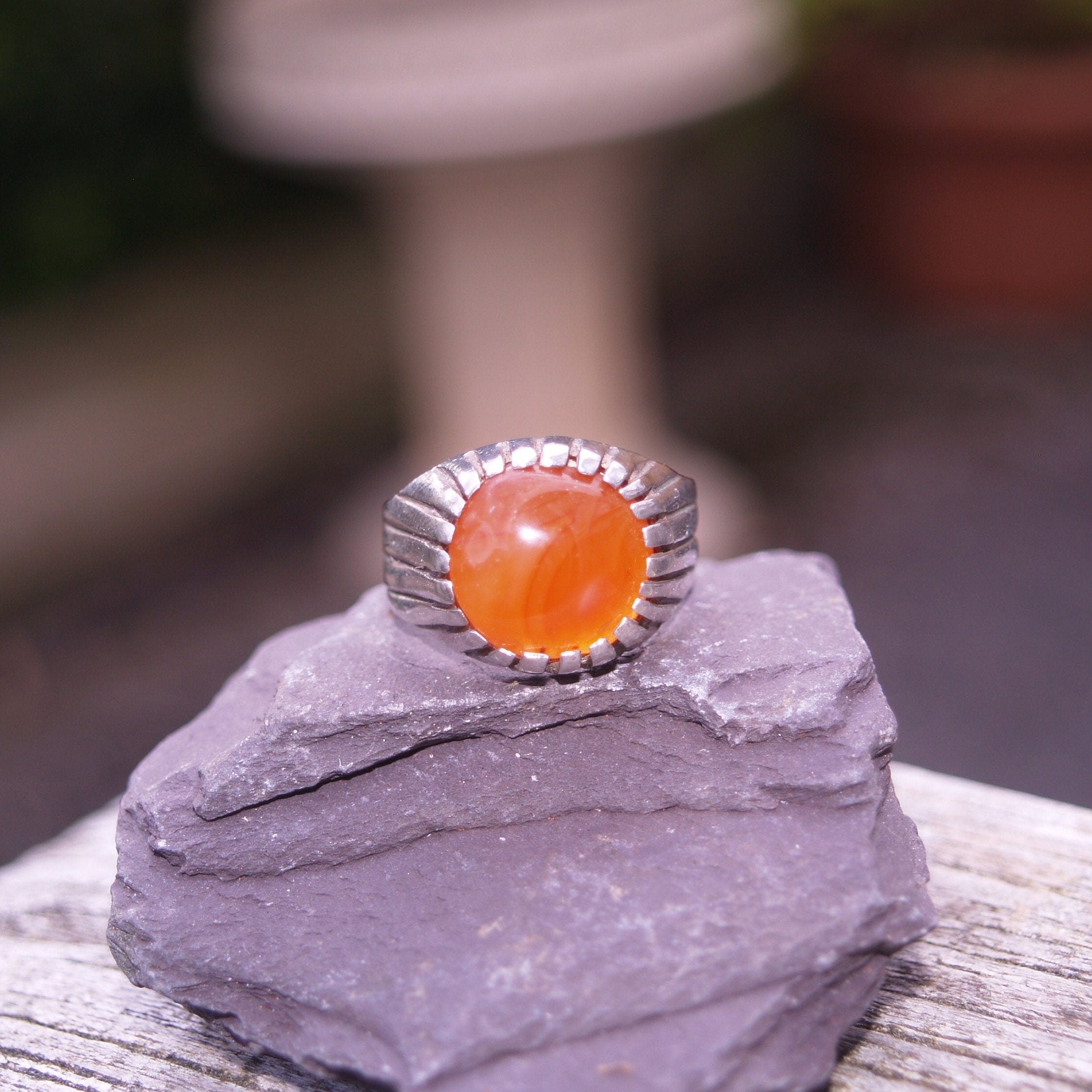 Vintage Large Silver & Carnelian Ring.