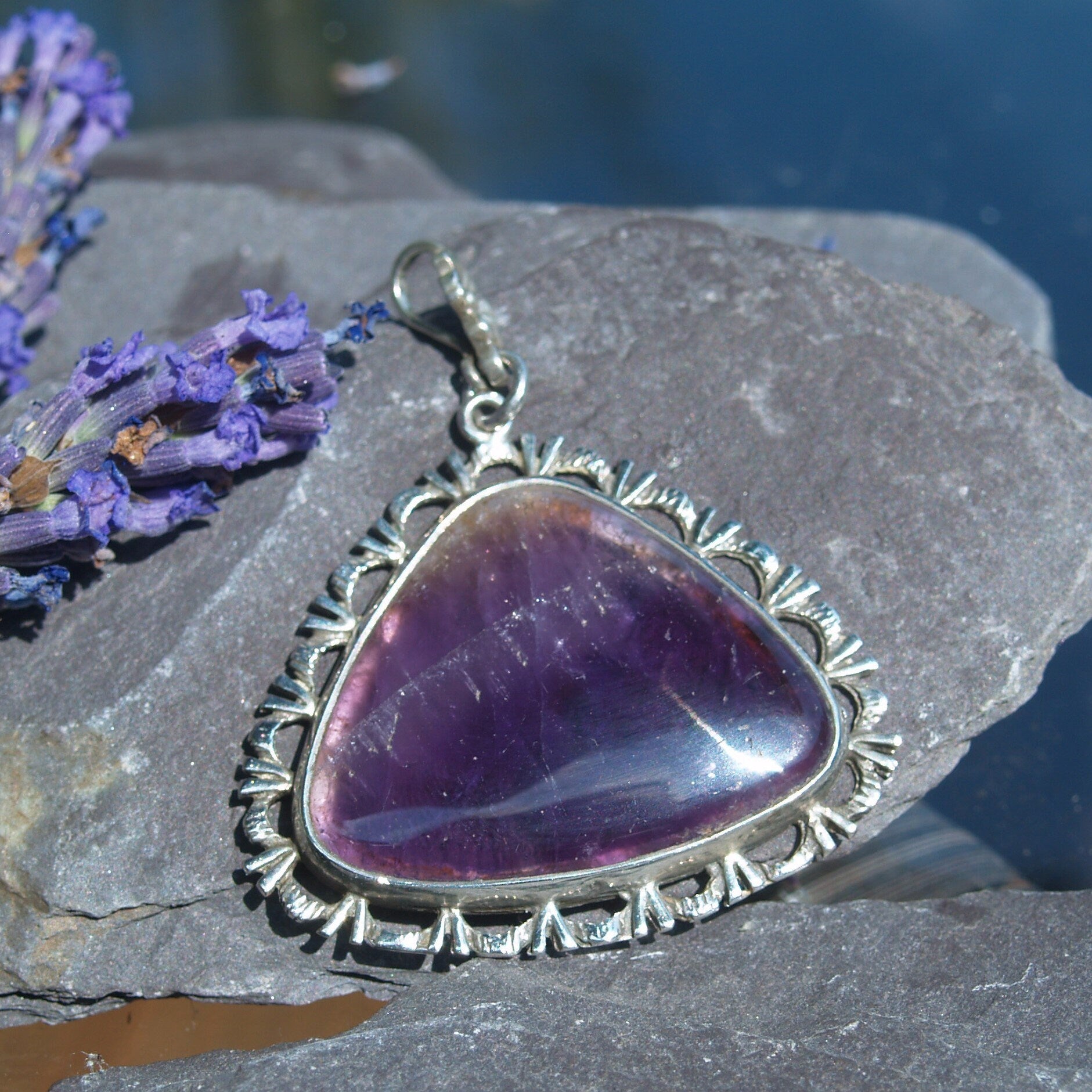 Vintage Sterling Silver Fluorite Pendant.