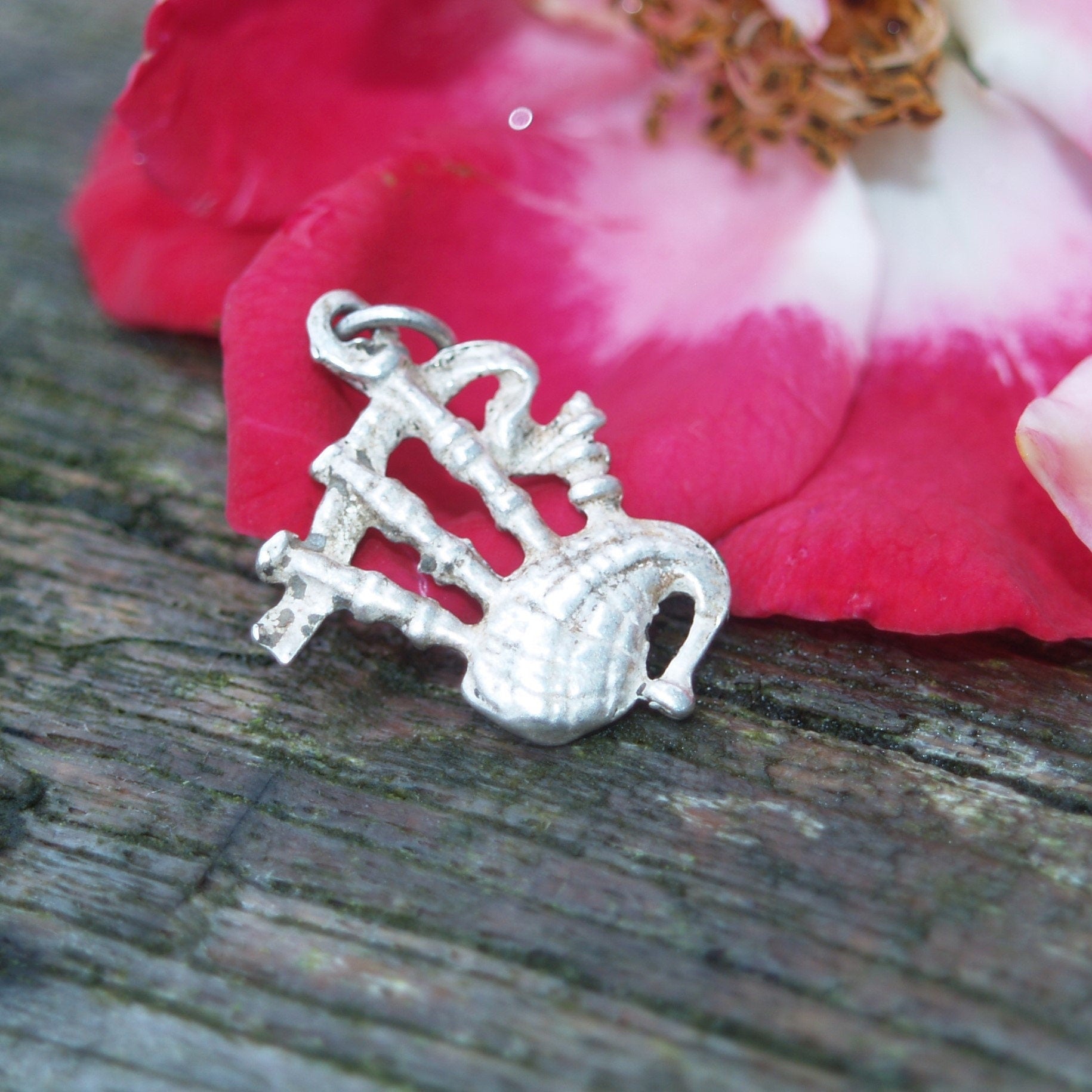 Vintage Silver Bagpipe Charm or Pendant.