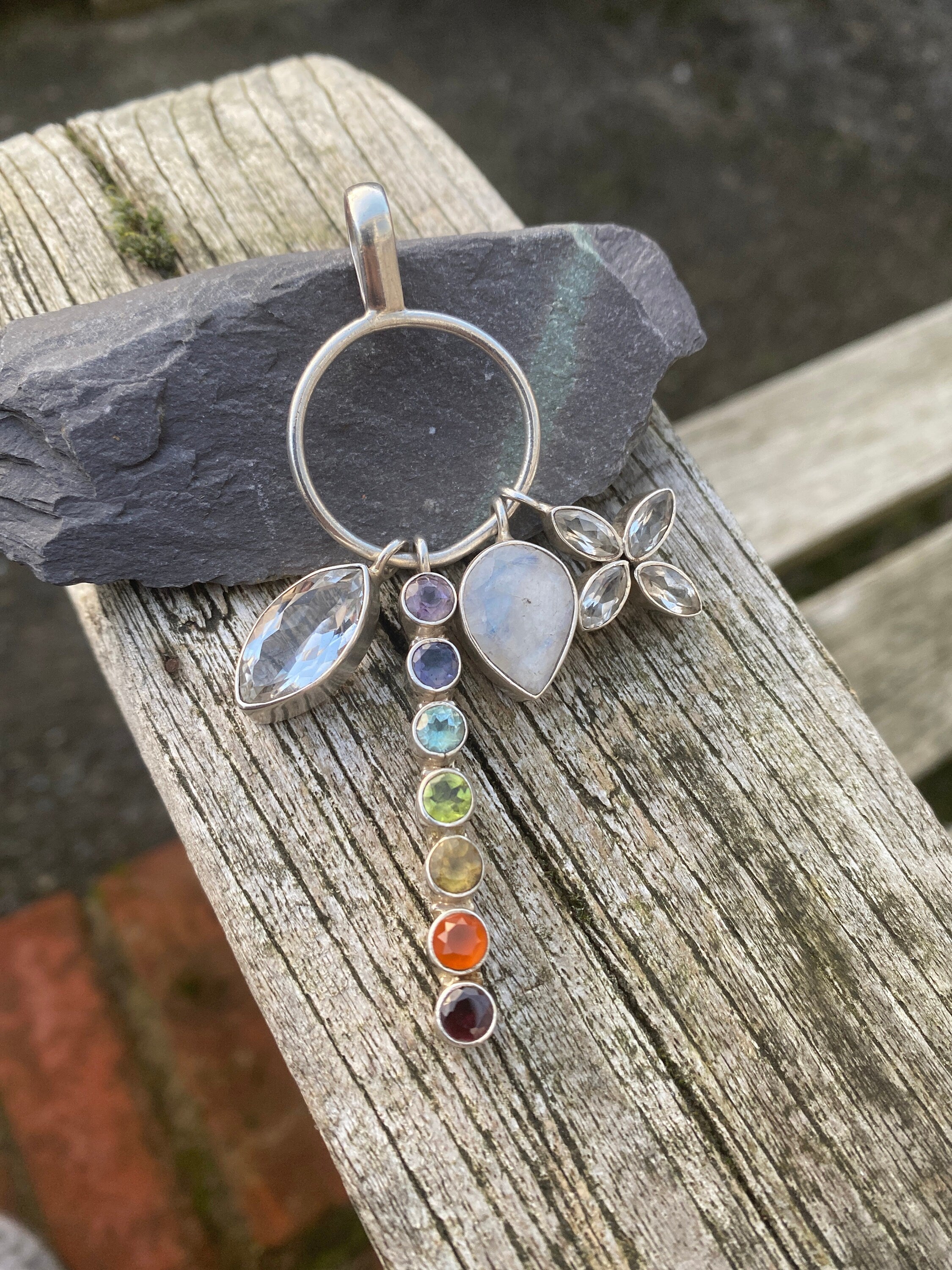 Sterling Silver Multi Drop Gem Set Pendant