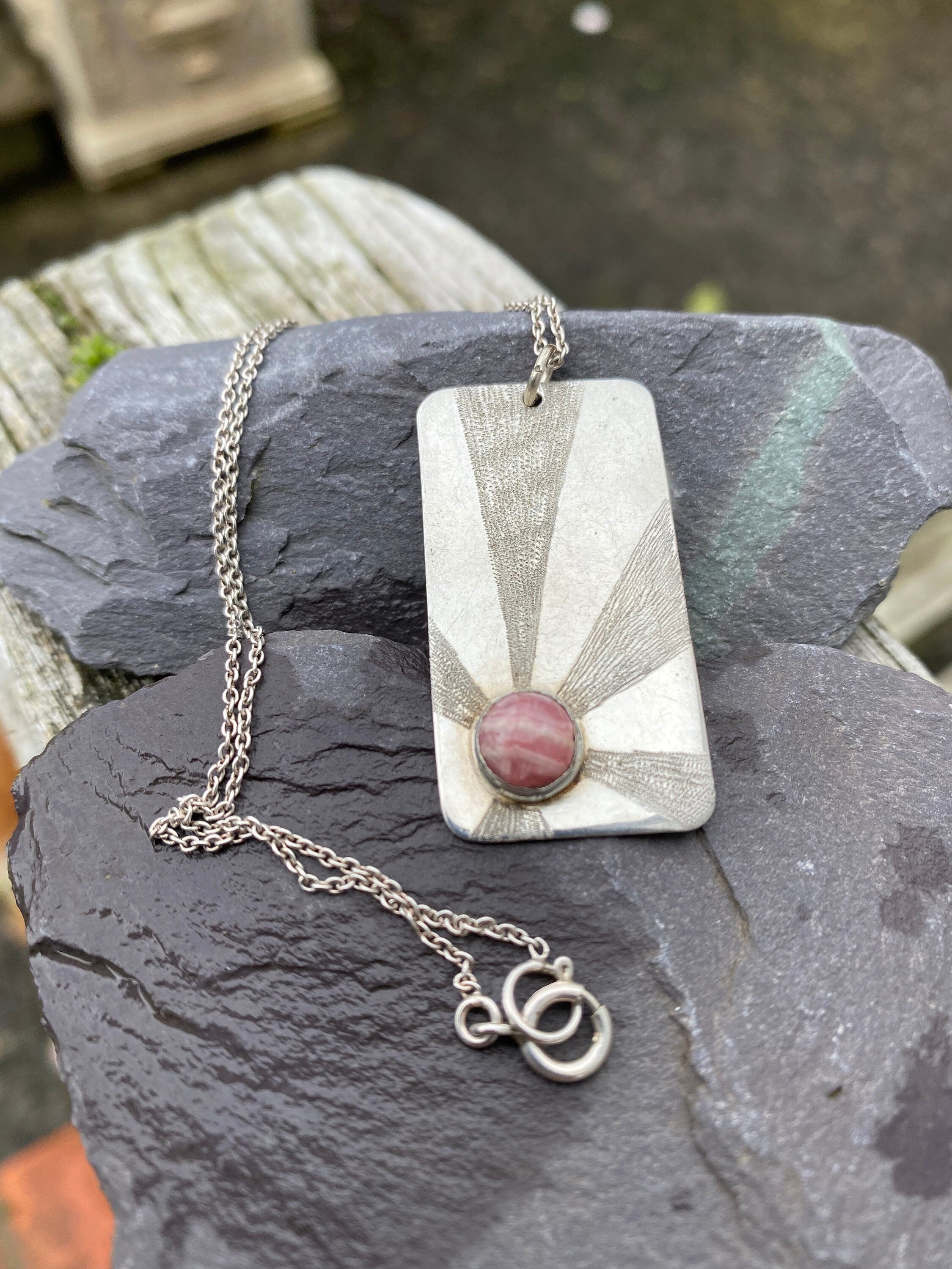 Vintage Sterling Silver & Rhodochrosite Necklace.