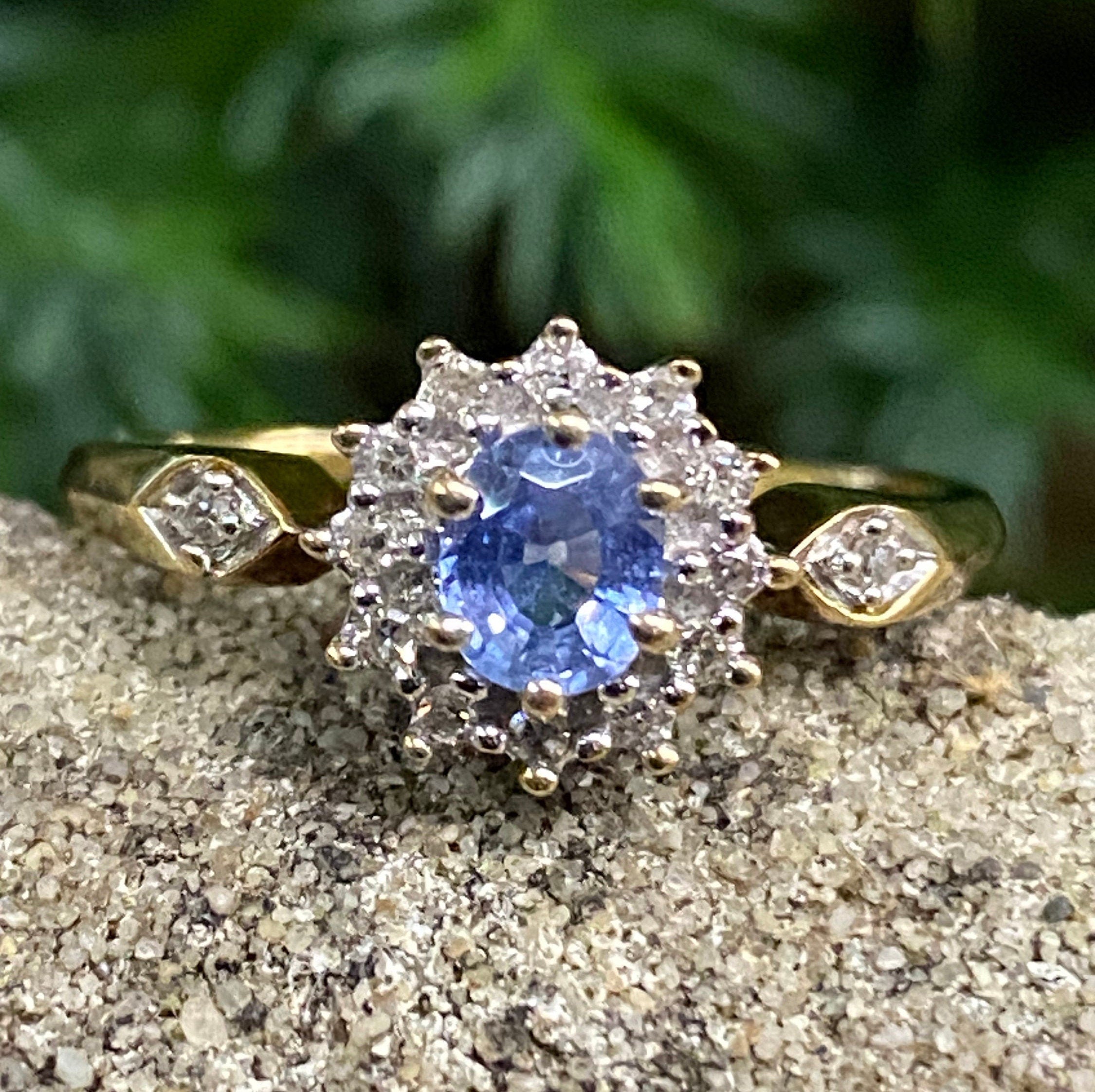 9ct Gold Sapphire & Diamond Engagement Ring Size M 1/2