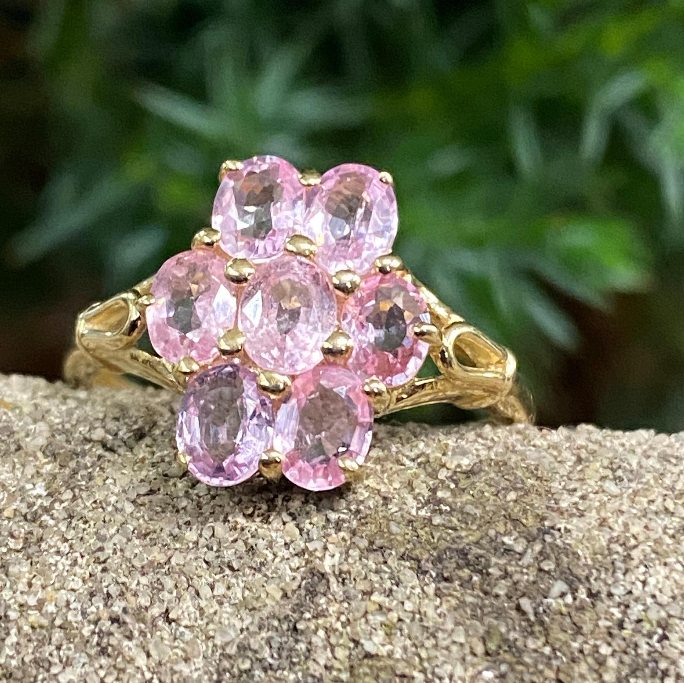 9ct Gold Pink Sapphire Cluster Ring Hallmarks Size N 1/2