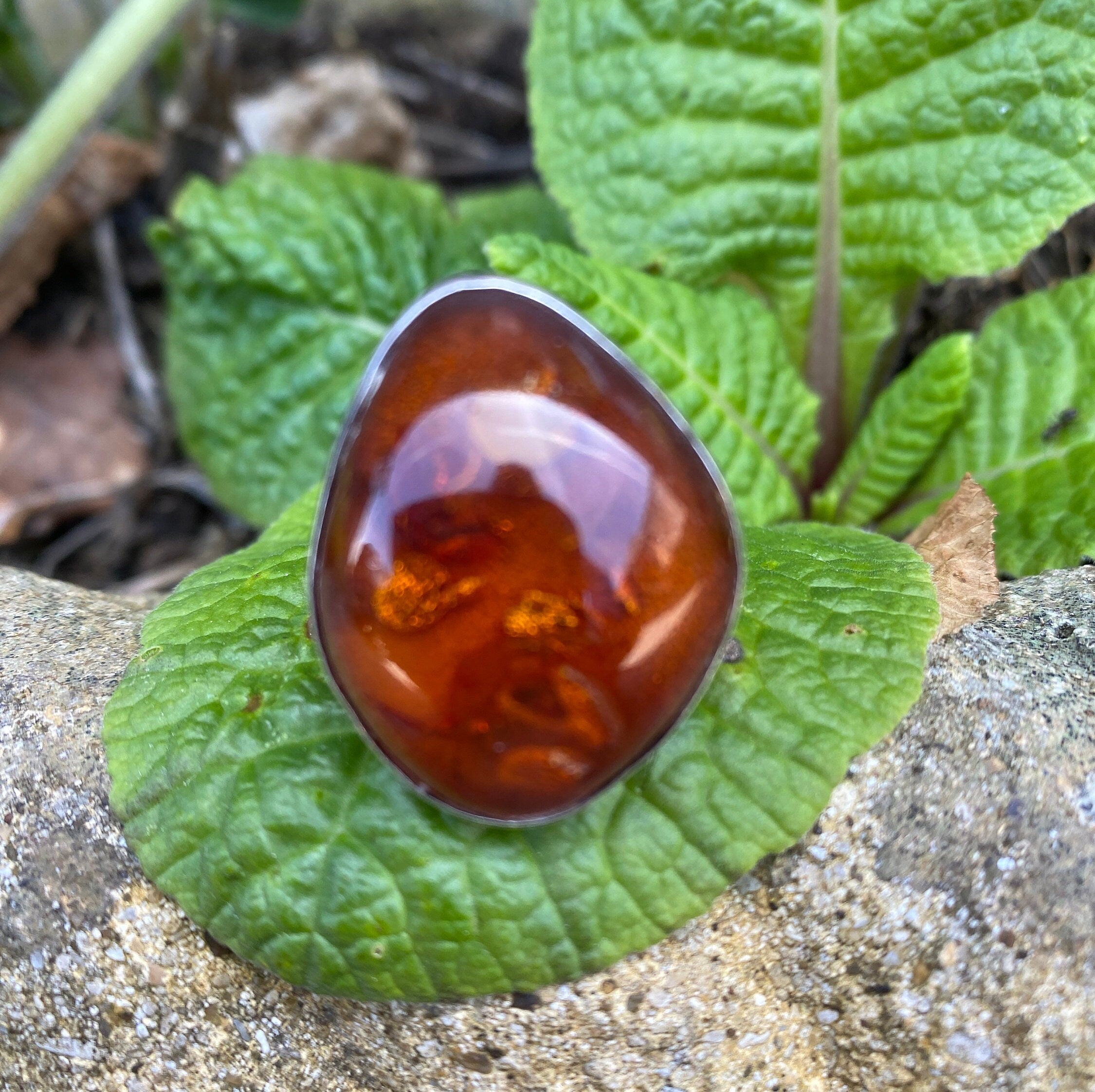 Silver Amber Ring Danish Designer Ring Size P 1/2 or 8 US.