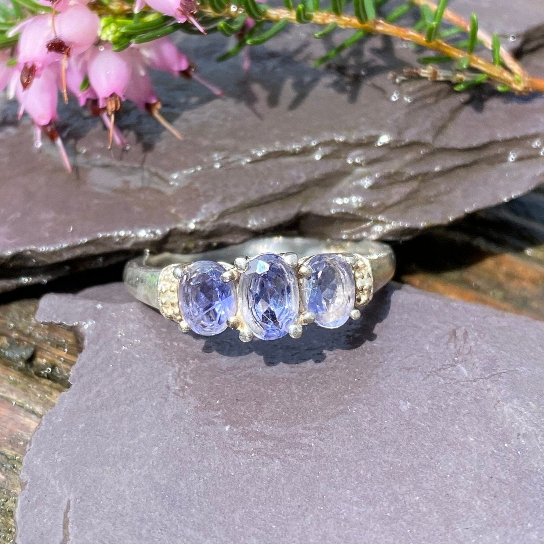 Iolite & Diamond Sterling Silver Ring Size N or 6 3/4 US