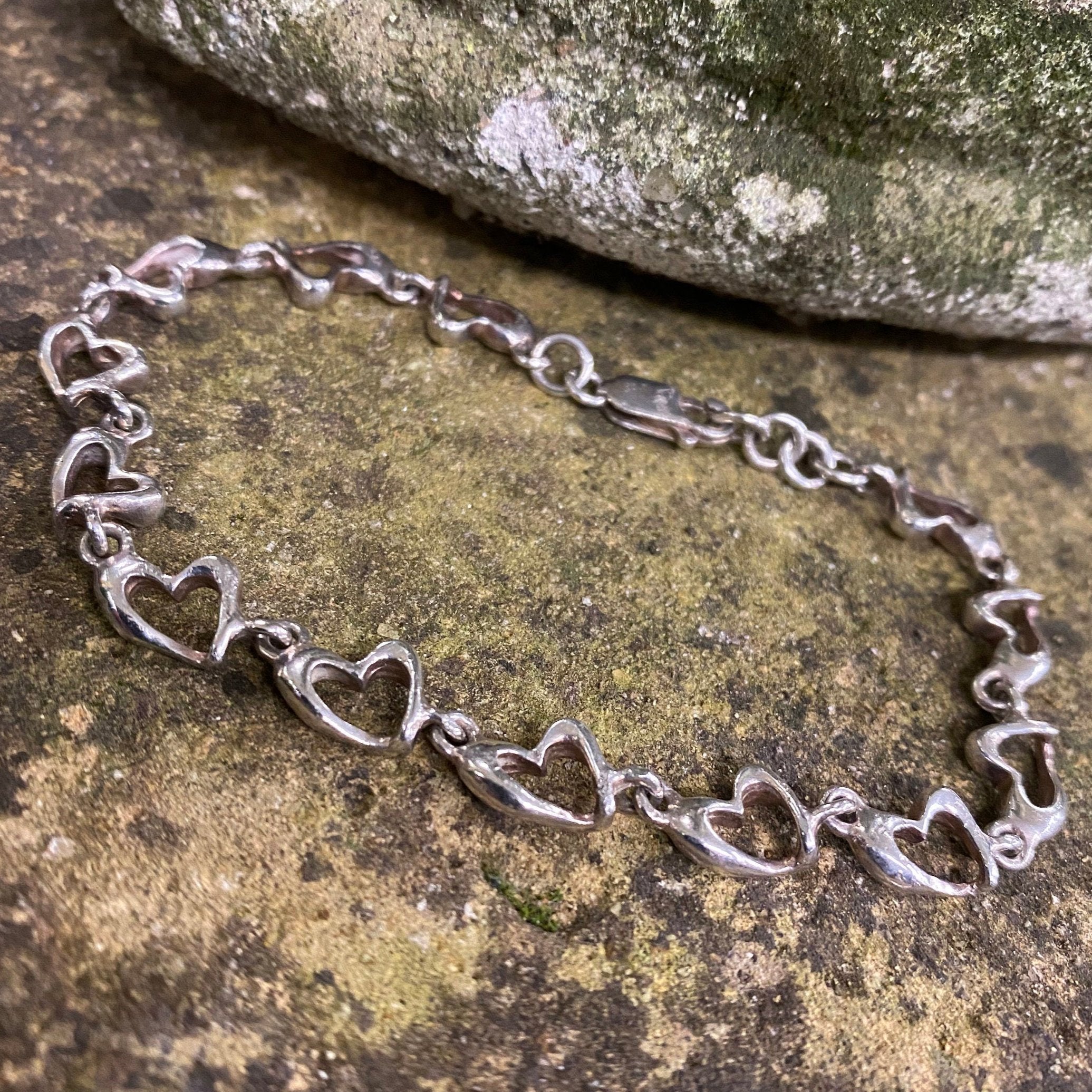 Vintage Heavy Sterling Silver Heart Bracelet