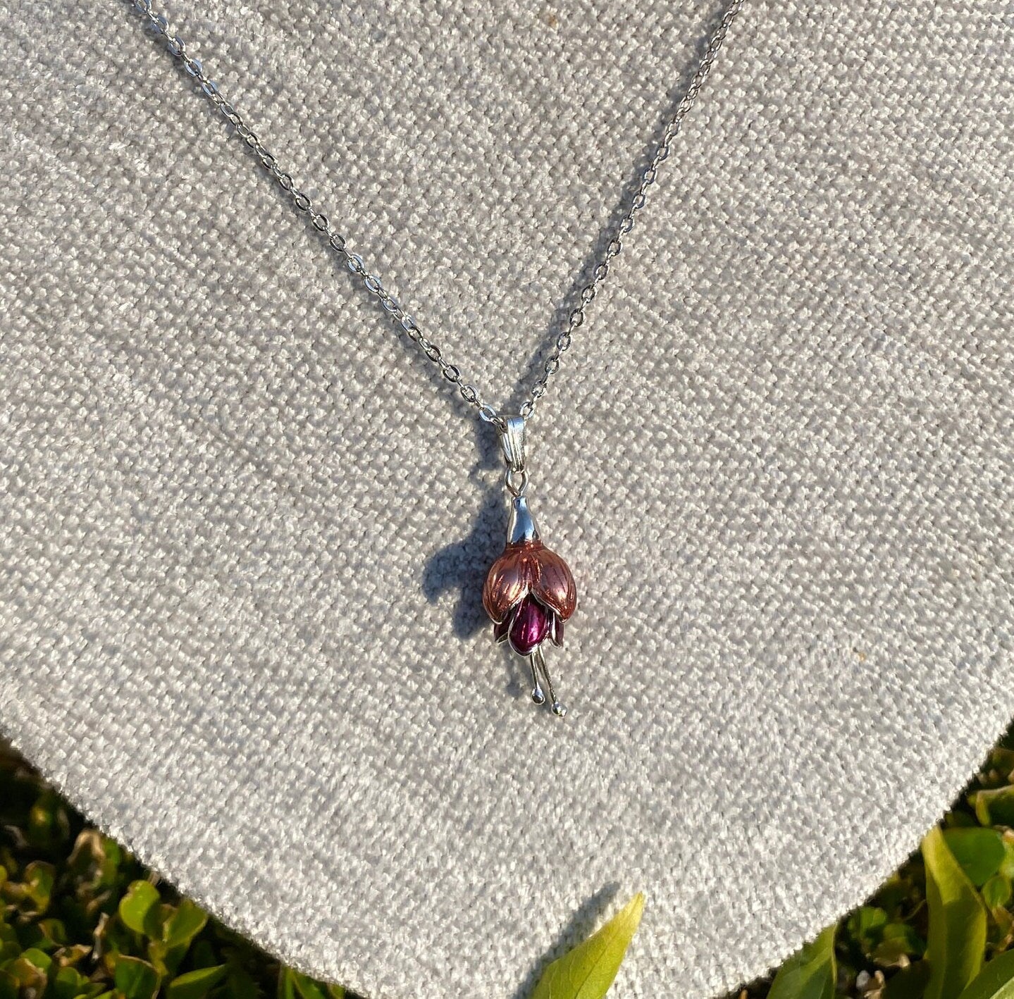 Sterling Silver & Enamel Fuchsia Pendant and 18”Chain