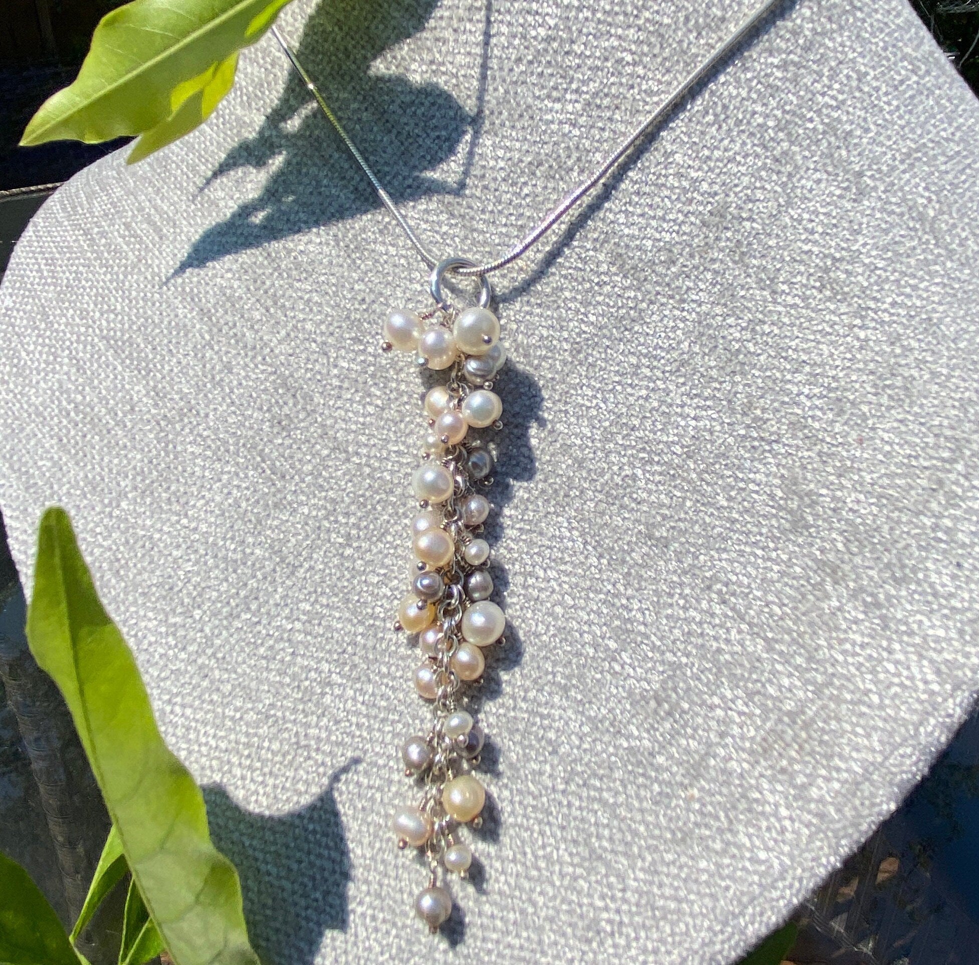 Sterling Silver Bridal Multi Pearl Long Drop Necklace