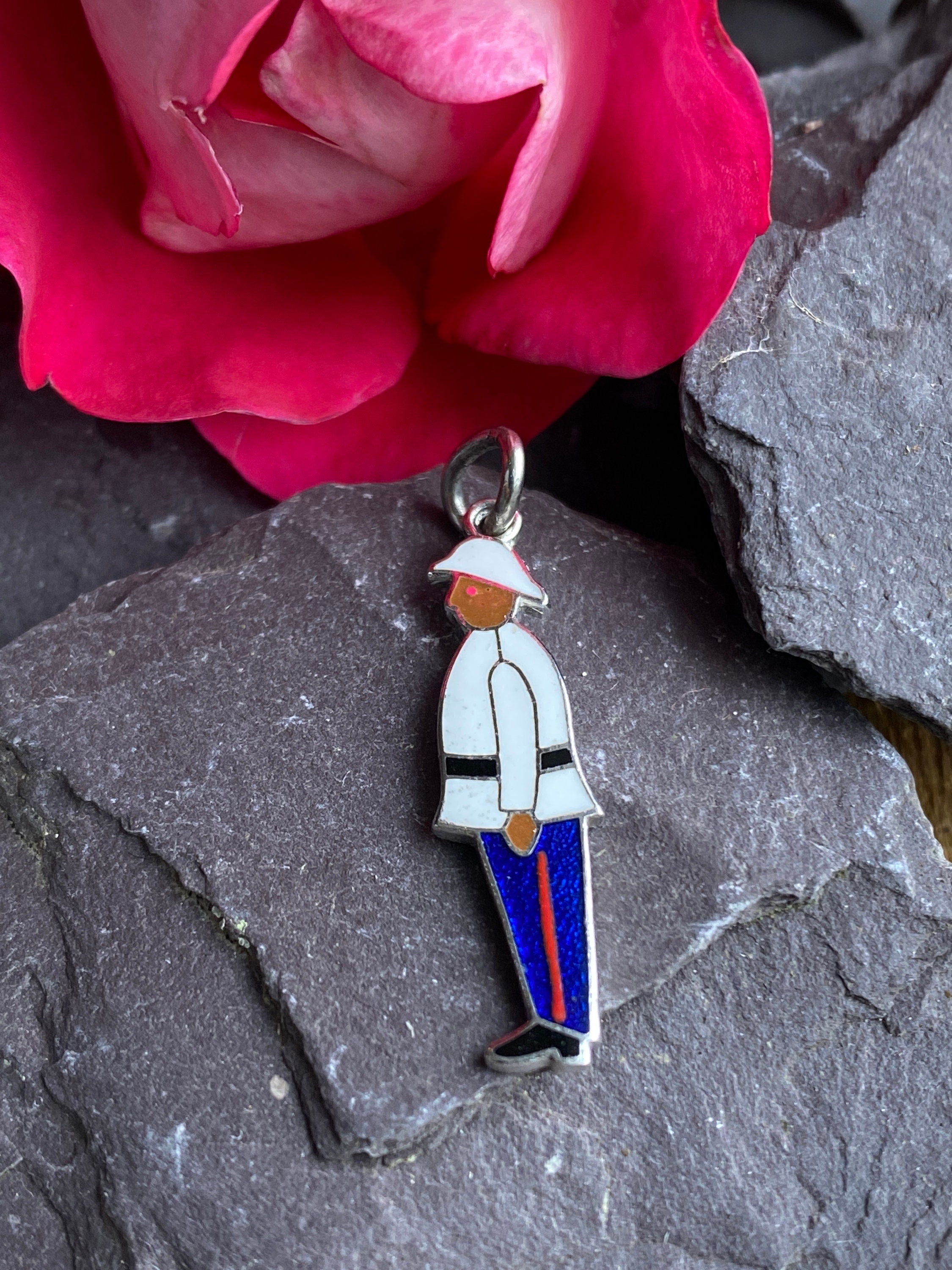 Vintage Sterling Silver & Enamel Jamaican Policeman Charm.