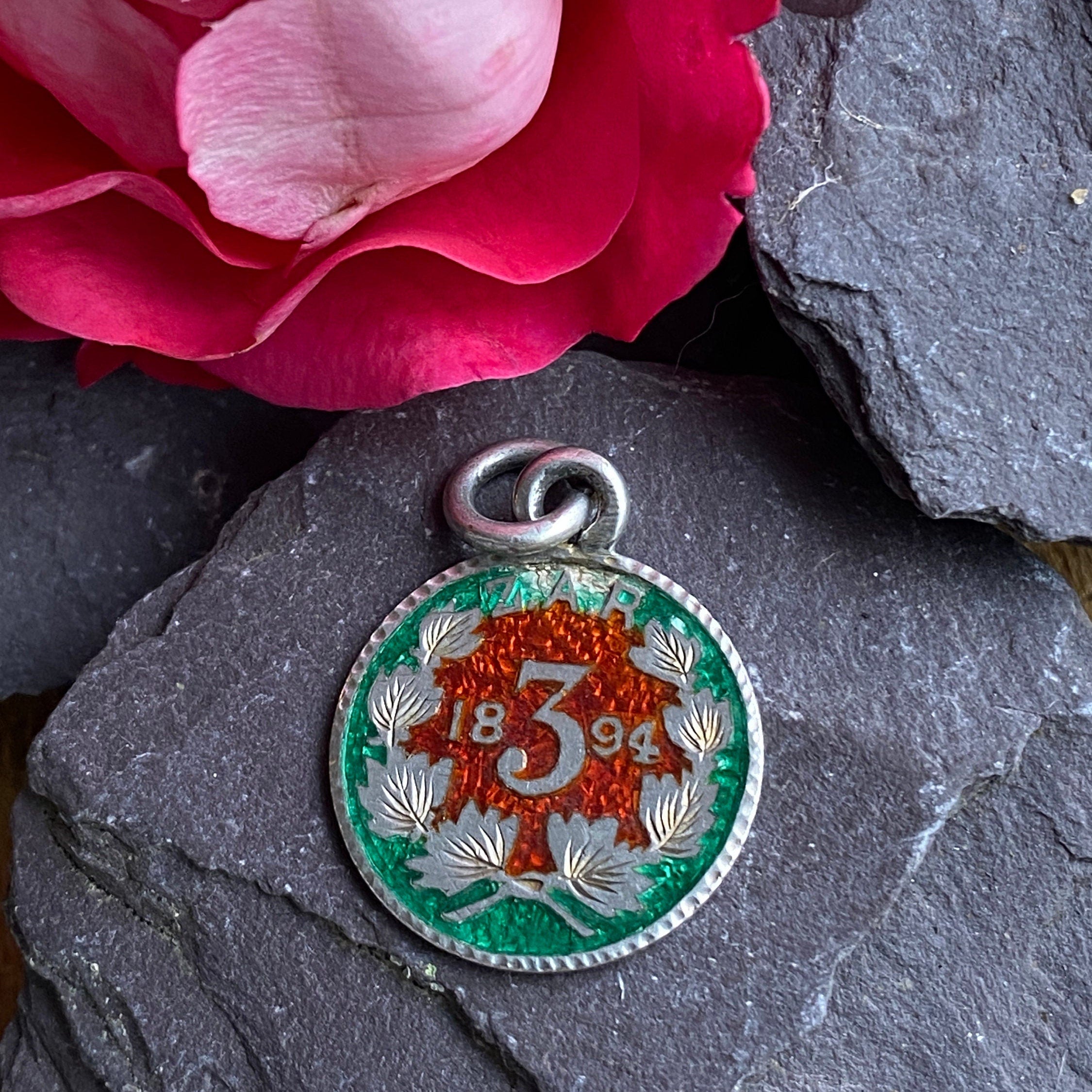 Antique Silver Enamel South African Three Penny Charm/Pendant/Fob.