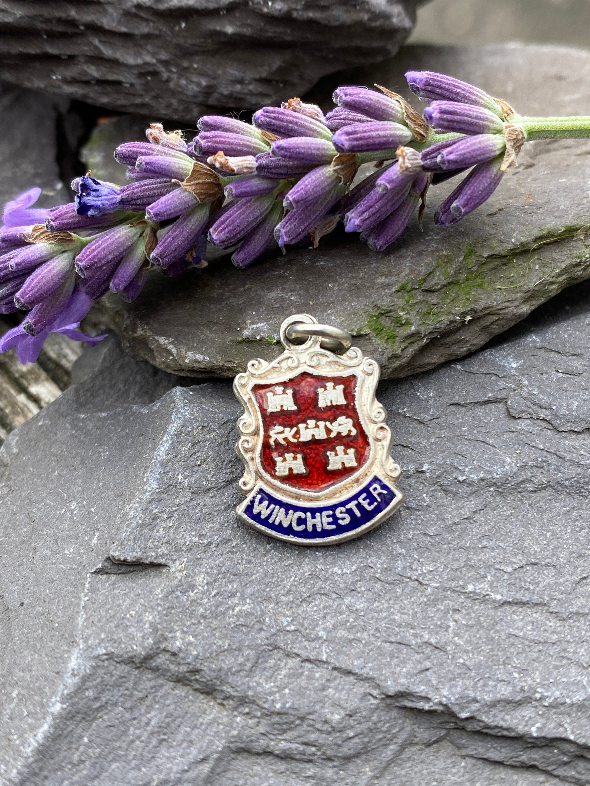 Vintage Sterling Silver & Enamel Town Crest Winchester Charm.