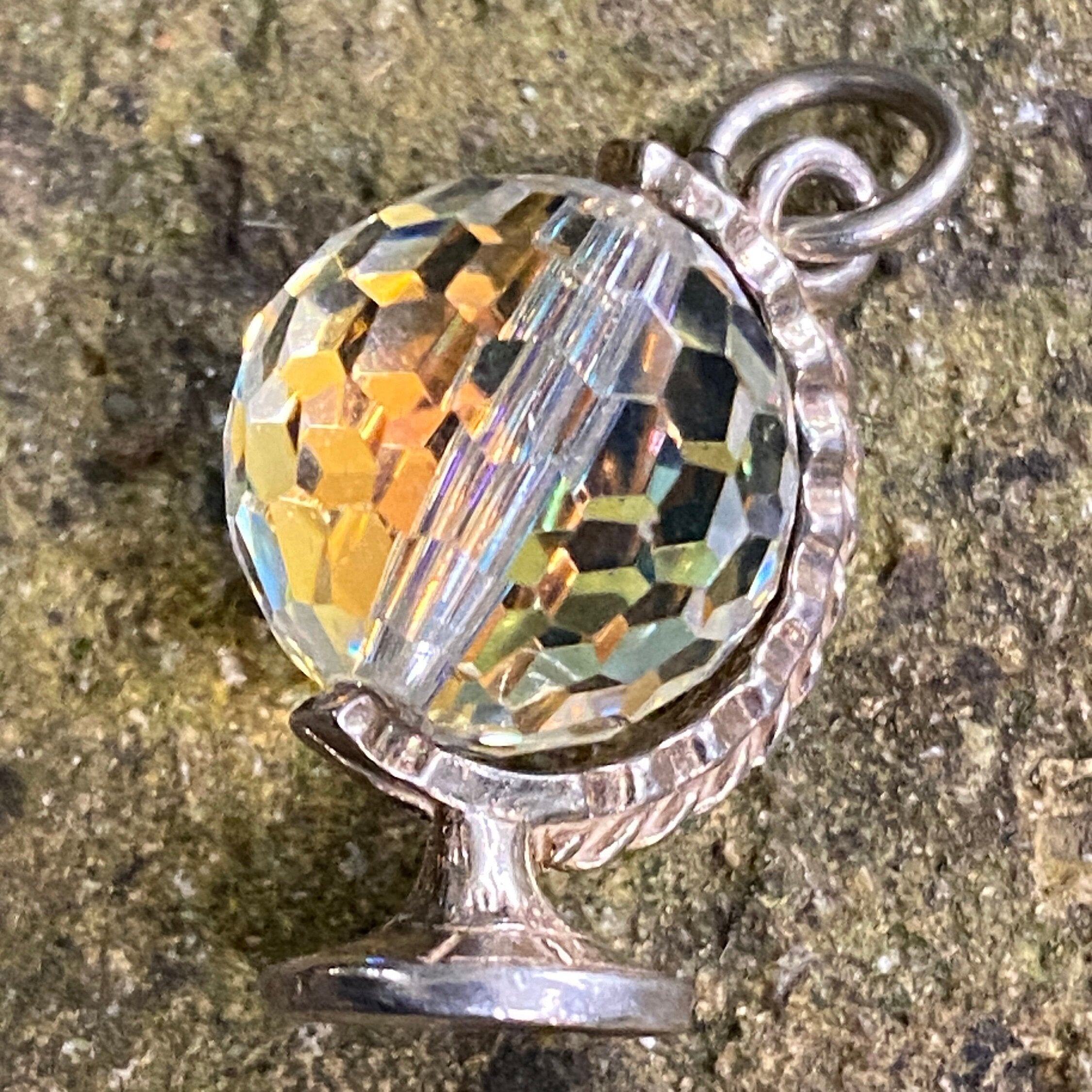 Vintage Sterling Silver & Glass Globe Charm.