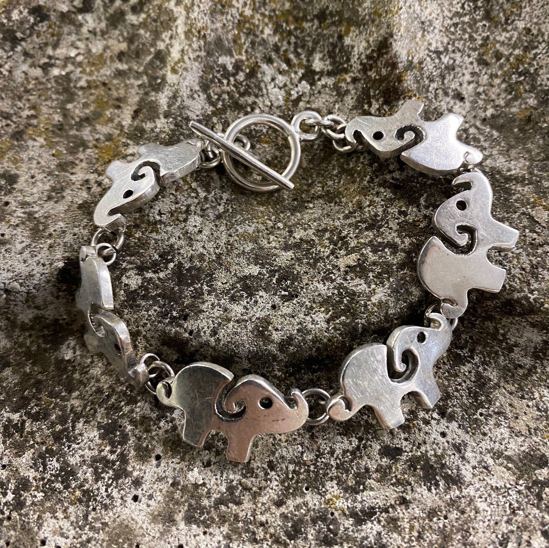 Vintage Sterling Silver Elephant Link Bracelet.