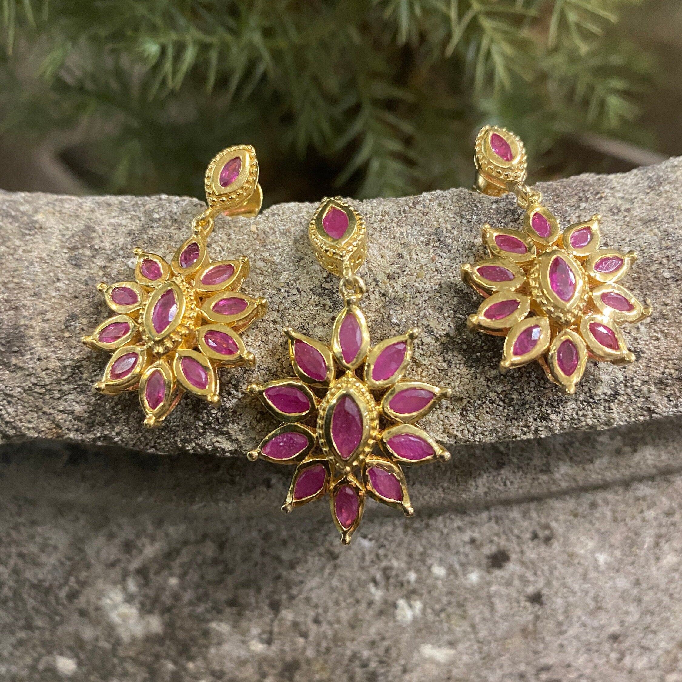 Sterling Silver & Ruby Necklace and Bracelet Set .